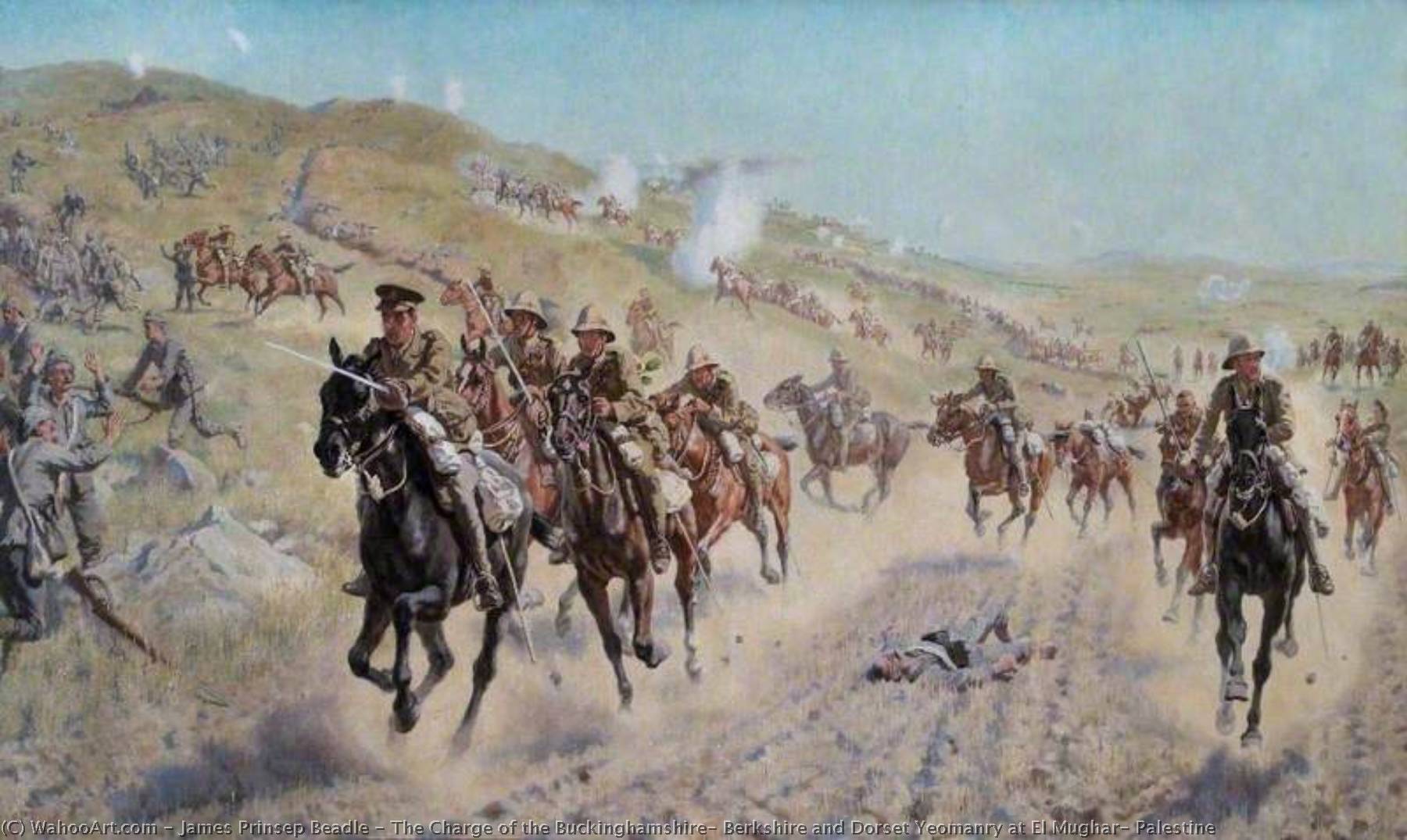 The Charge Of The Buckinghamshire, Berkshire And Dorset Yeomanry At El Mughar, Palestine — James Prinsep Beadle