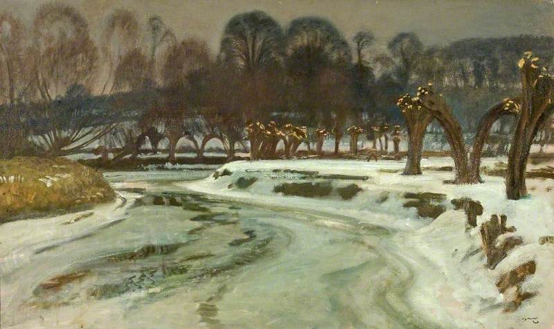 The Frozen River, Flatford, Suffolk — Sir Alfred James Munnings