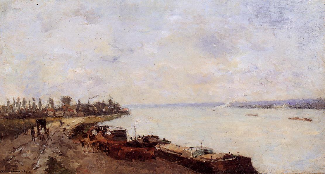 Barges On The Seine, Near Paris — Albert-charles Lebourg