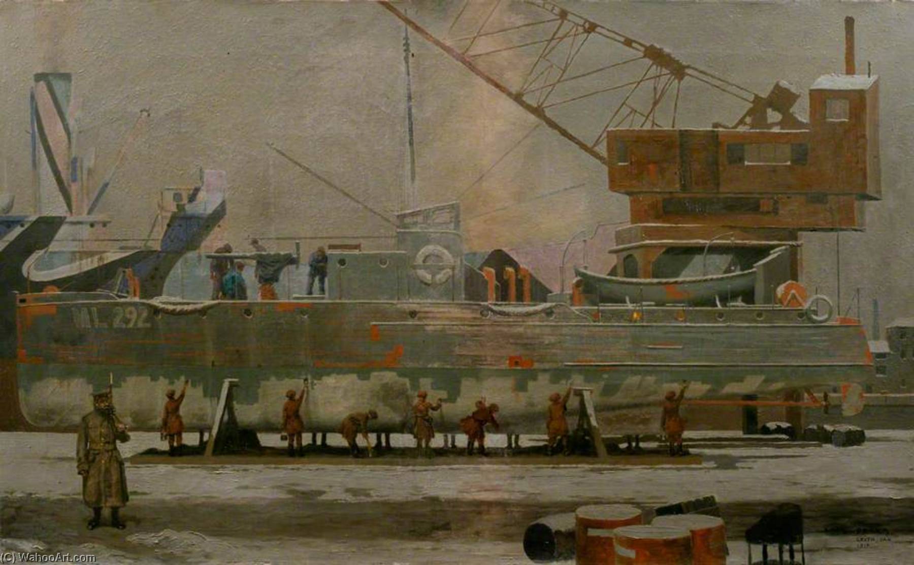 Women Putting Anti Fouling Paint On The Bottom Of A Motor Launch, Leith — Charles Pears