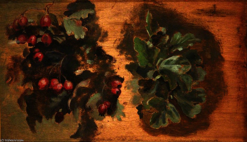 Studies Of Hawthorn Berries And Leaves — Ford Madox Brown