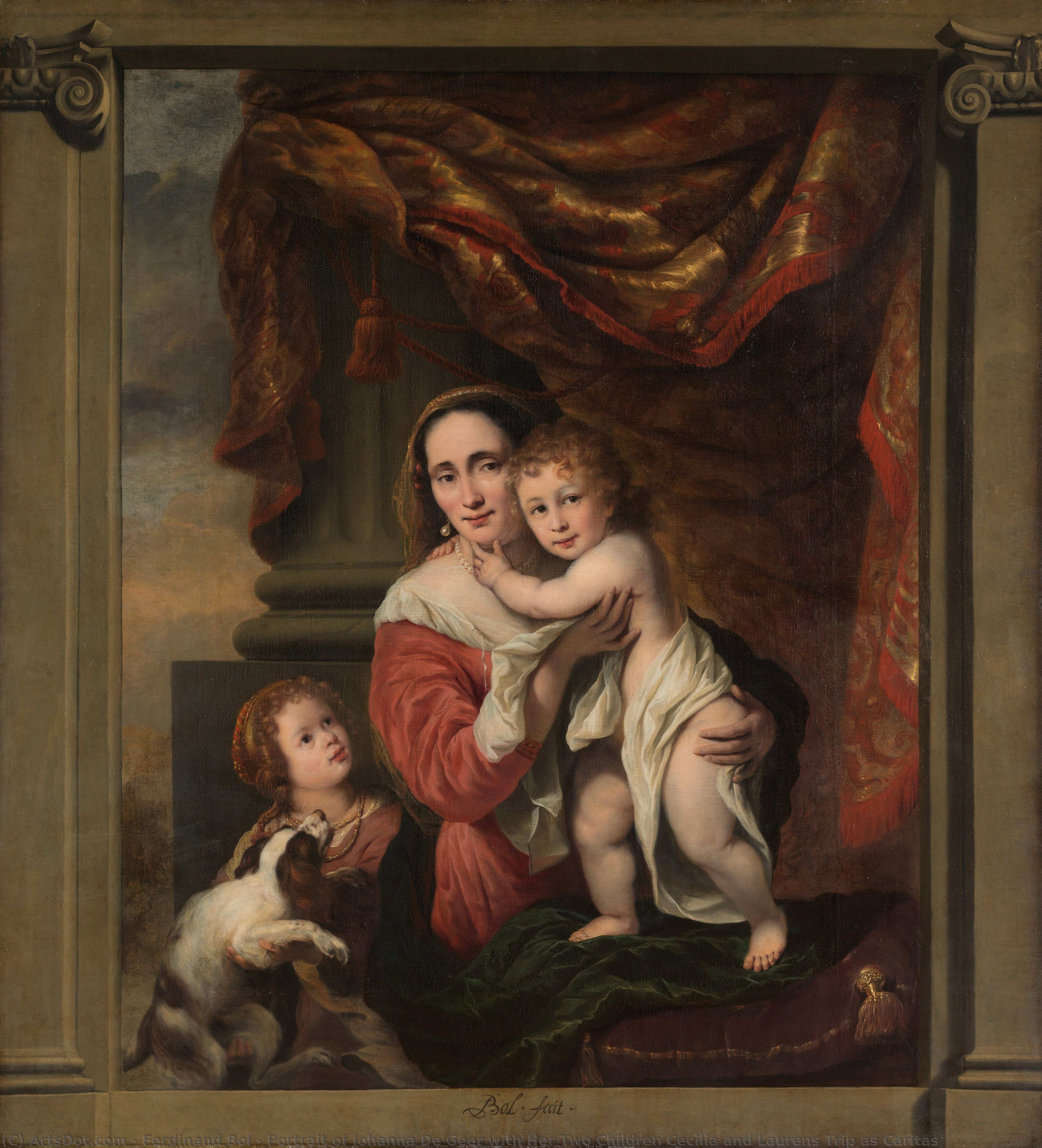 Portrait Of Johanna De Geer With Her Two Children Cecilia And Laurens Trip As Caritas — Ferdinand Bol