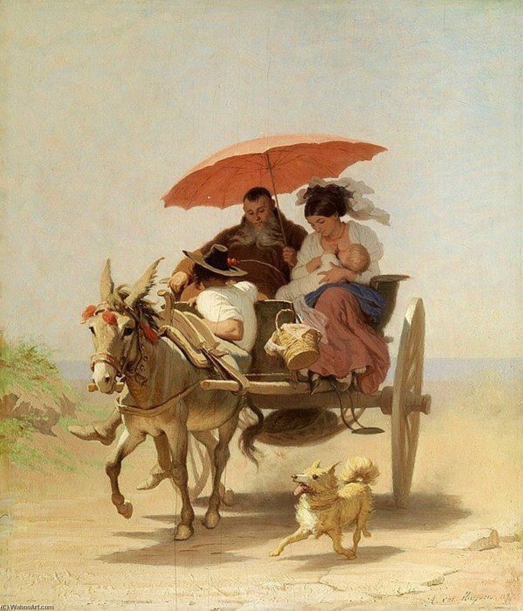 Donkey Coach With A Monk And Young Mother — Alfred Jacques Van Muyden
