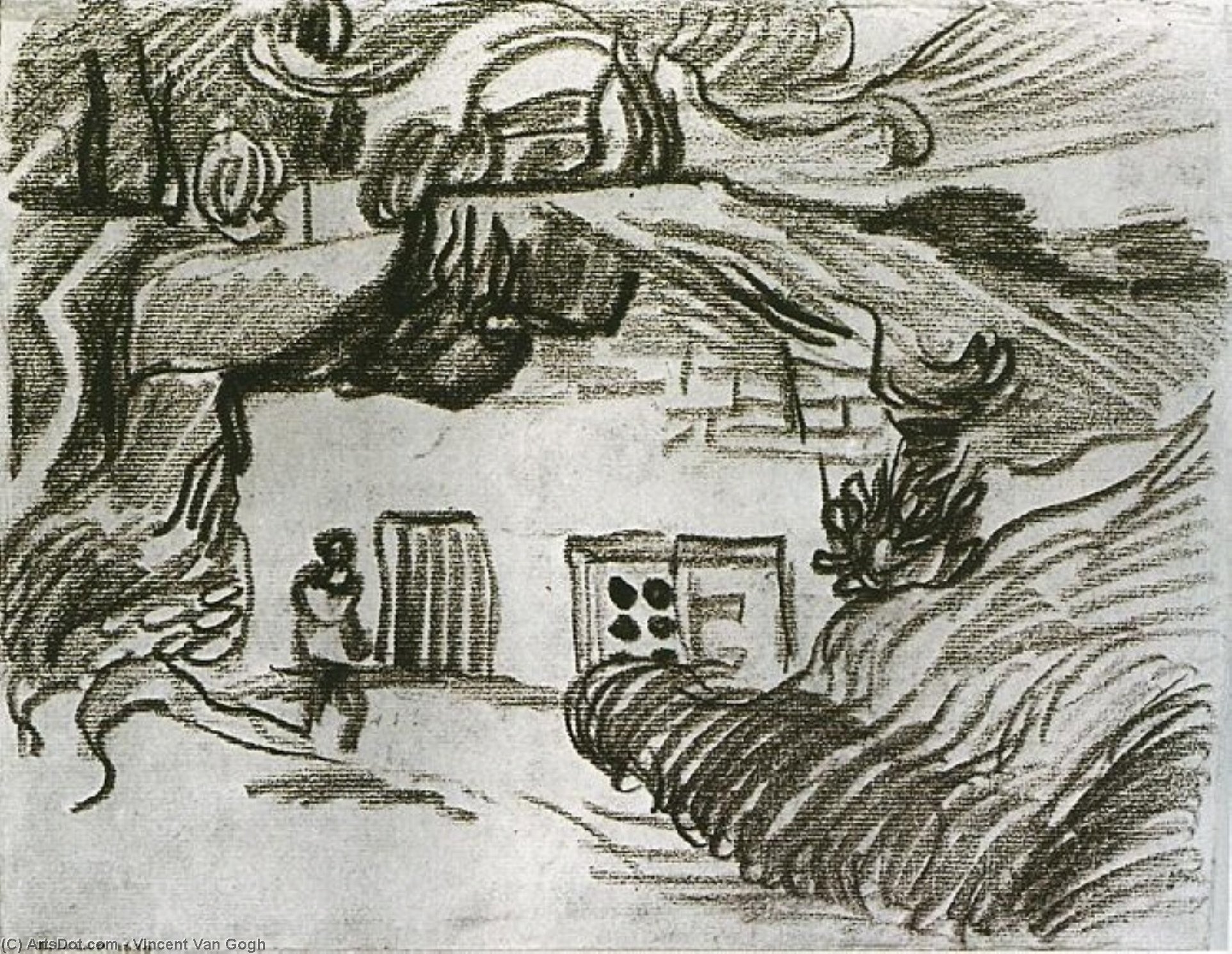 Houses Among Trees With A Figure — Vincent Willem Van Gogh