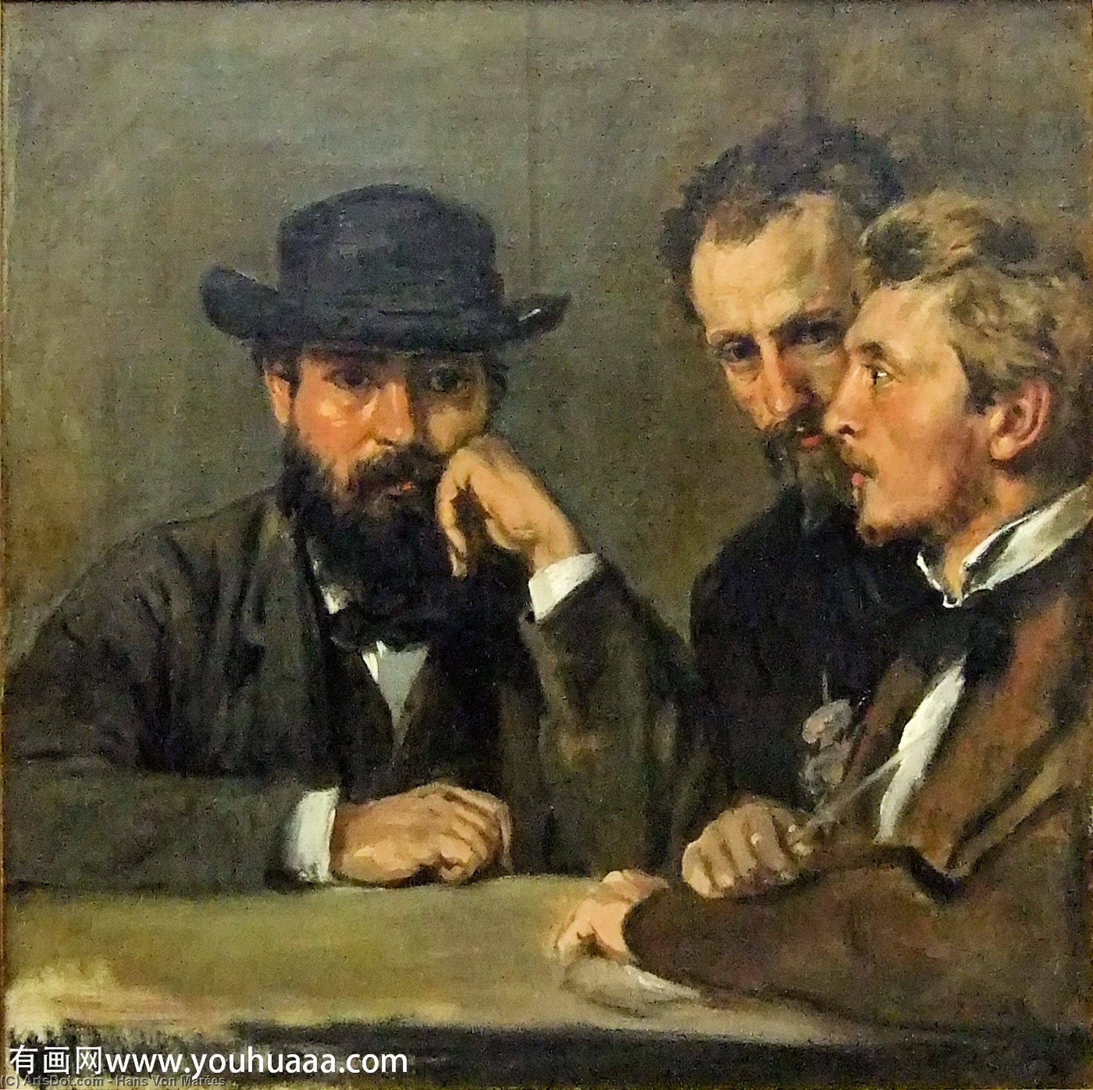 Selbstbildnis Mit Hildebrand Und Grant — Hans Von Marées