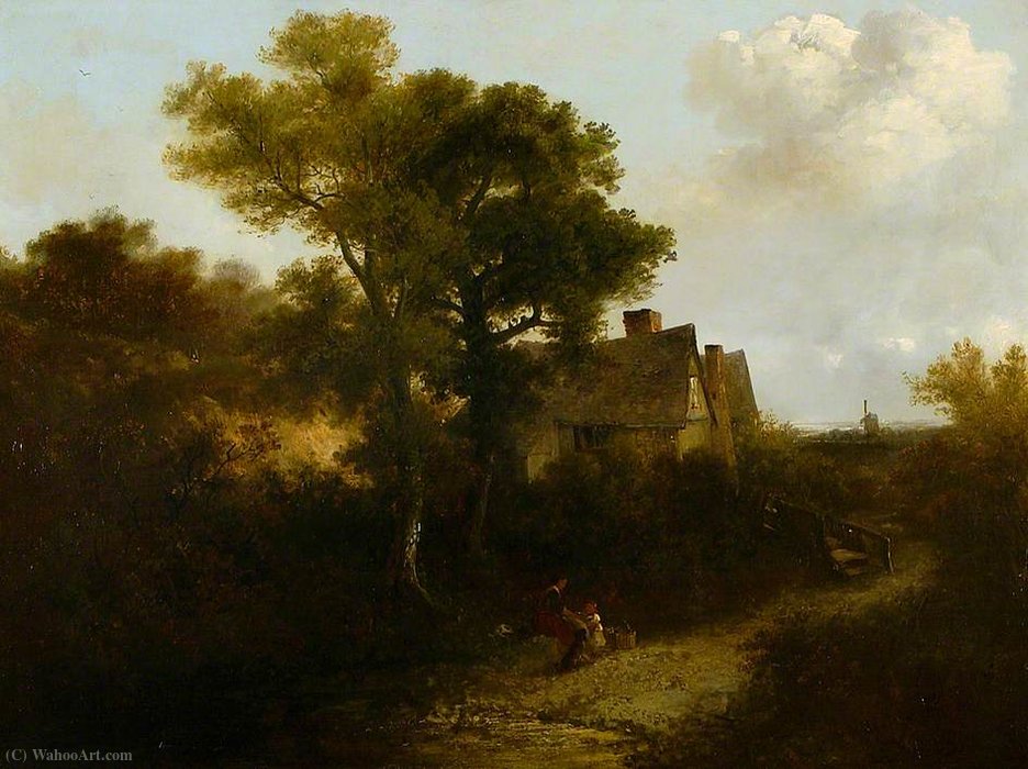 Pastoral Scene With Cottages And A Windmill — Edward Robert Smythe