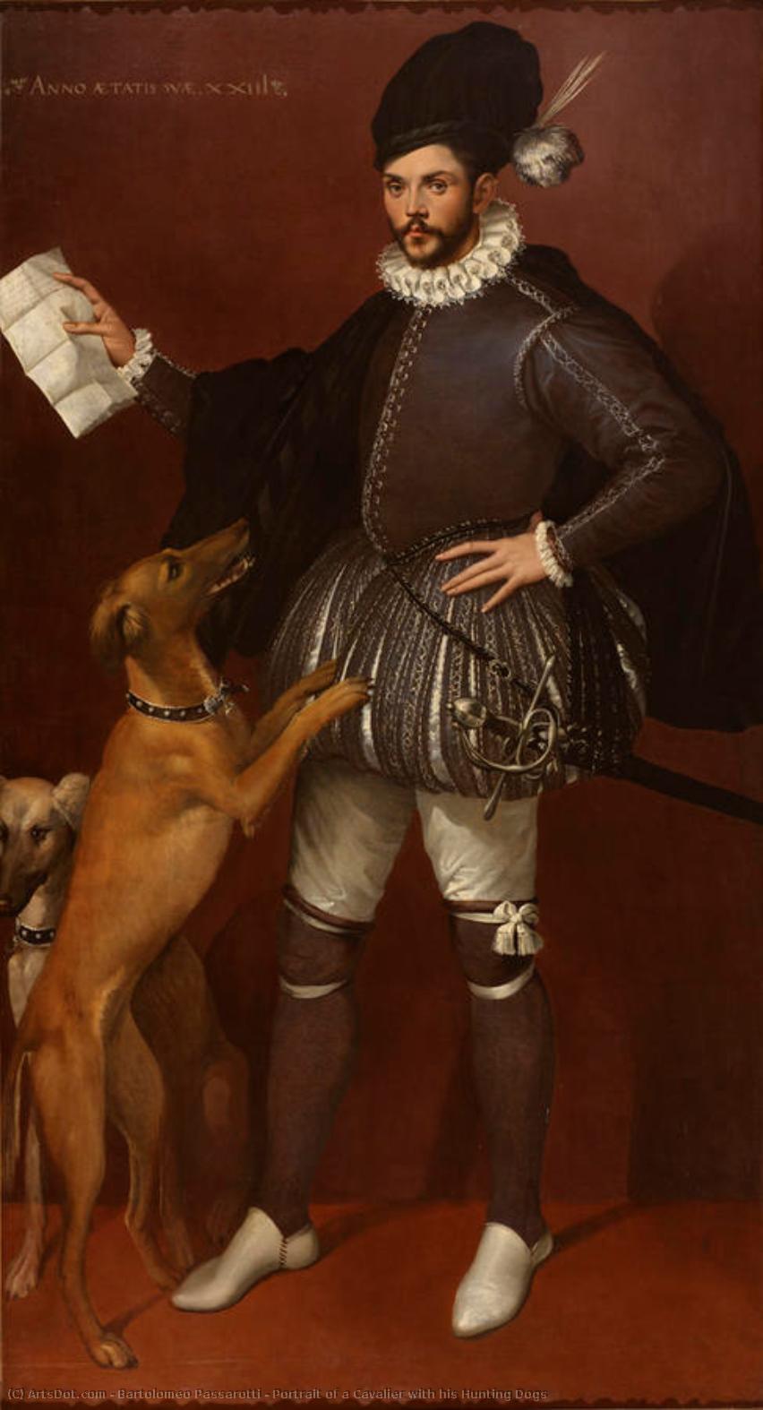Portrait Of A Cavalier With His Hunting Dogs — Bartolomeo Passarotti