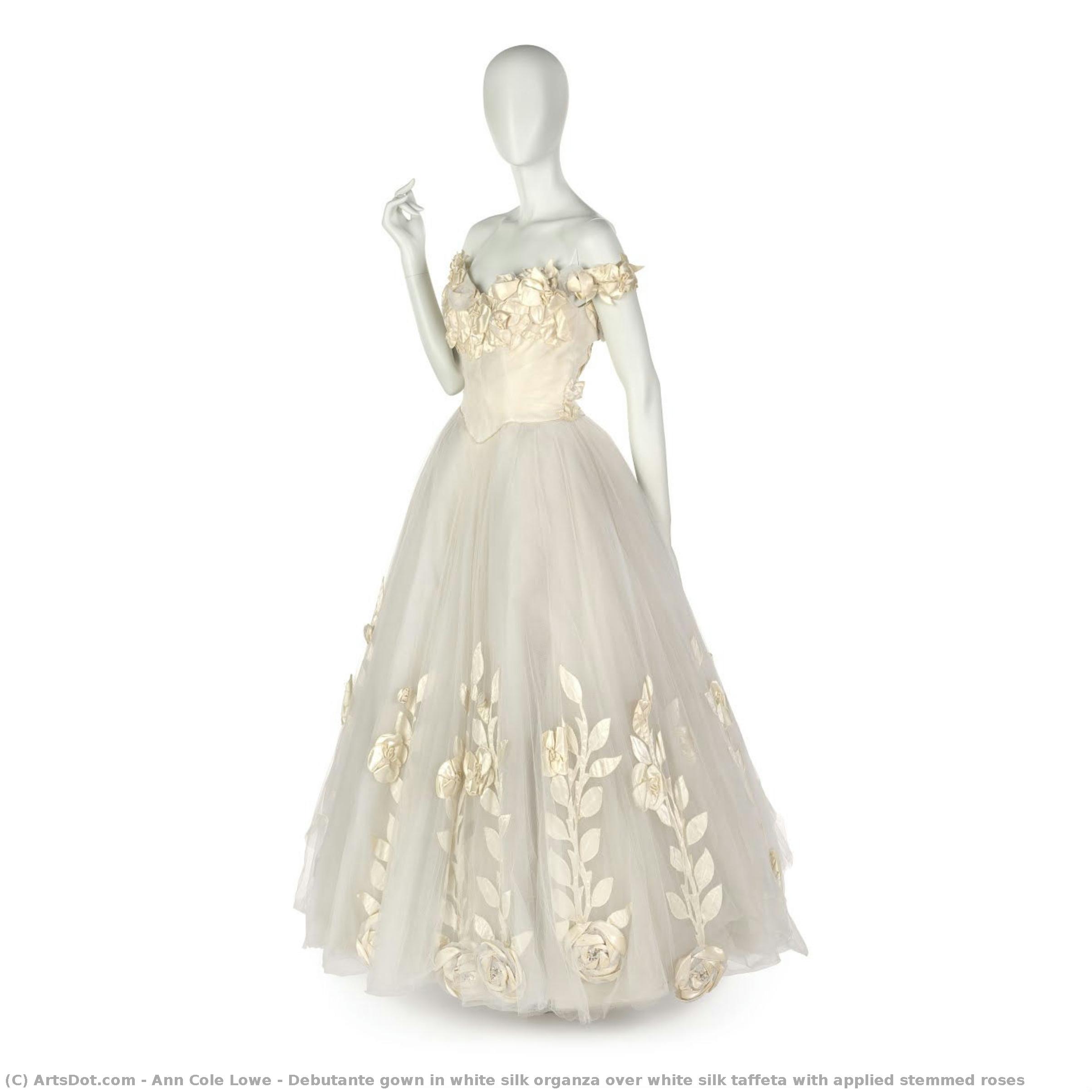 Debutante Gown In White Silk Organza Over White Silk Taffeta With Applied Stemmed Roses — Ann Cole Lowe