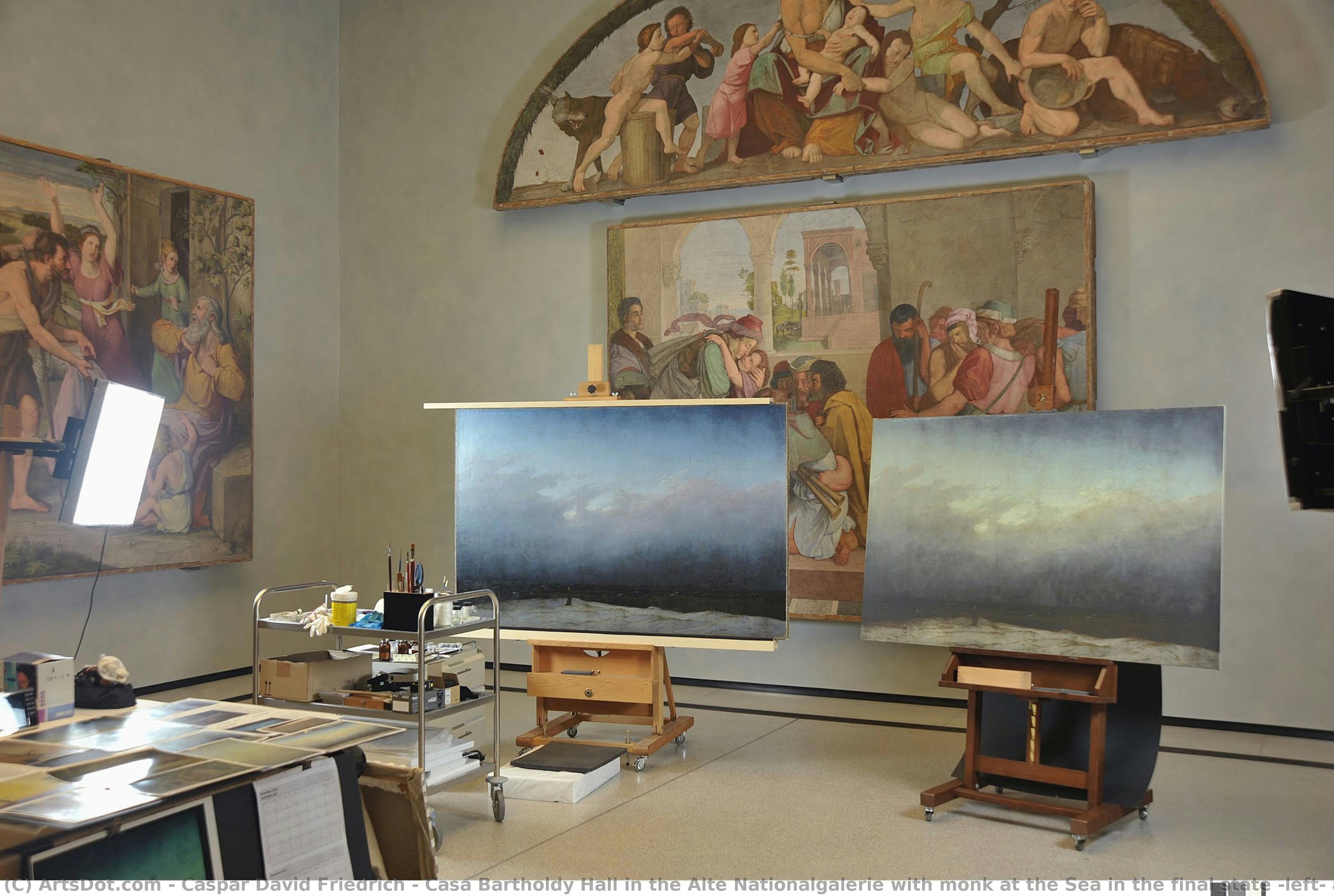 Casa Bartholdy Hall In The Alte Nationalgalerie With Monk At The Sea In The Final State (left) And Photo Of The Previous State — Caspar David Friedrich