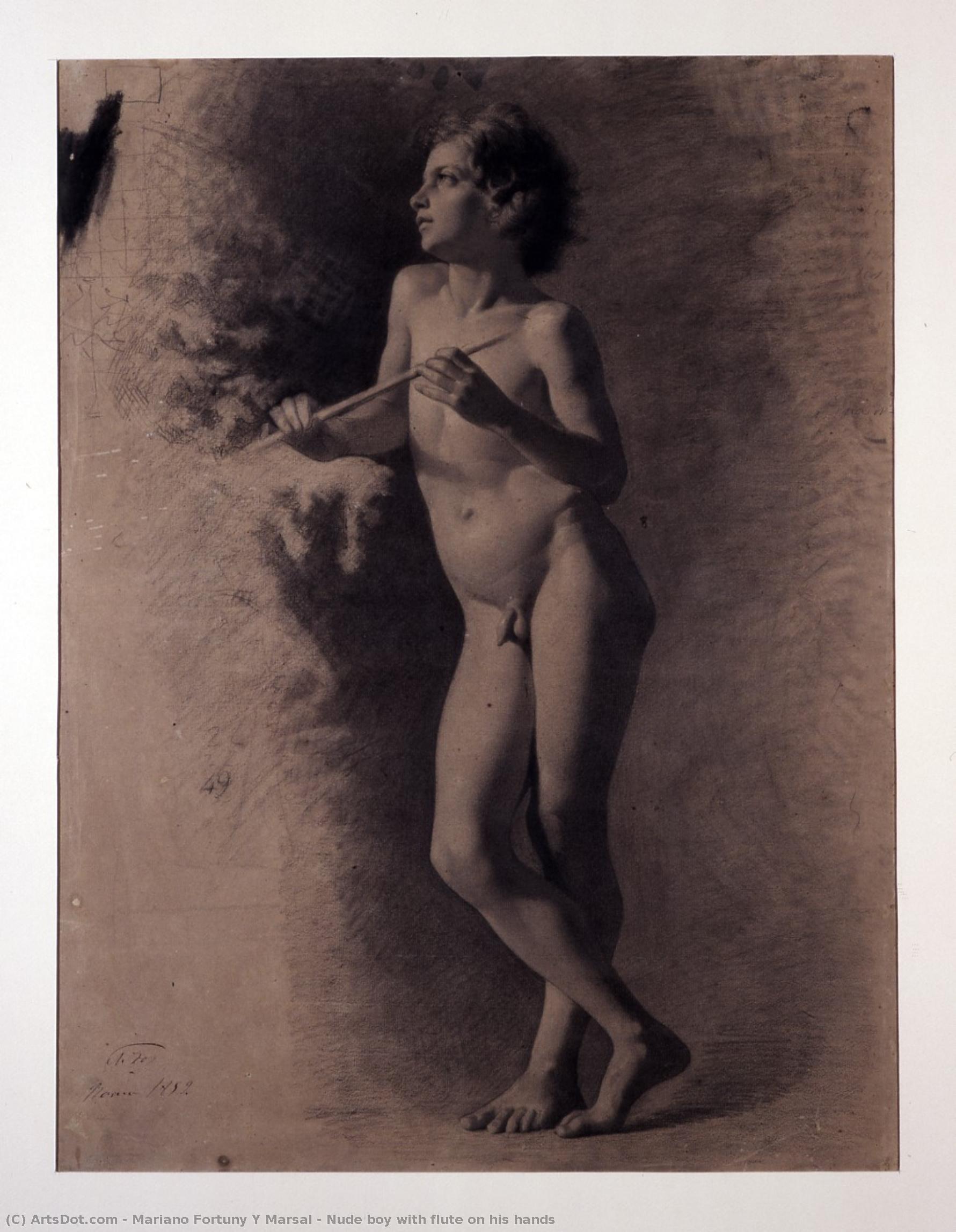Nude Boy With Flute On His Hands — Mariano Fortuny Y Marsal
