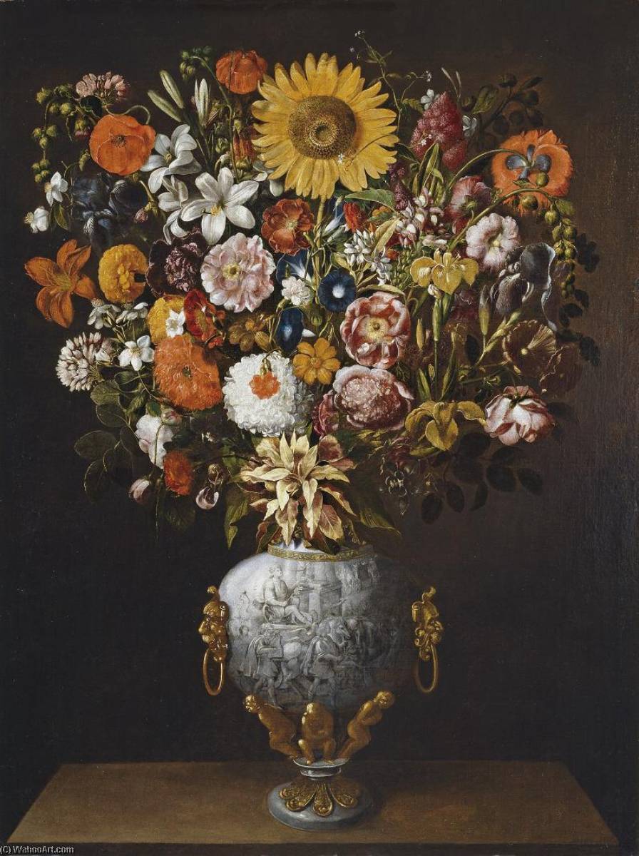 Florero Con Cuadriga Vista De Perfil (vase With 'chariot' Handles With Flowers) — Tomás Hiepes