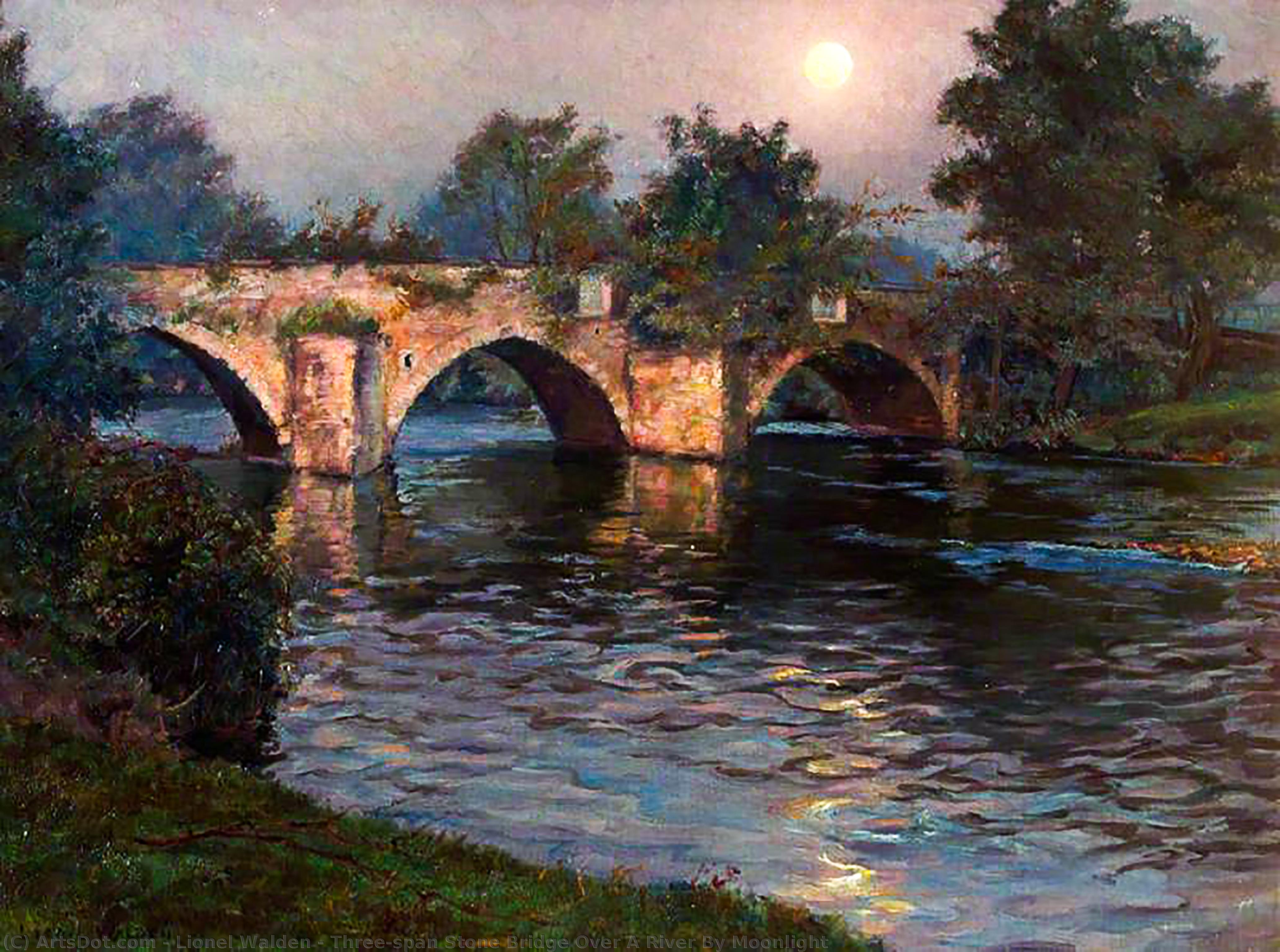 Three-span Stone Bridge Over A River By Moonlight — ライオネル・ウォルデン