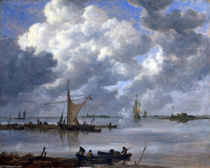 An Estuary With Fishing Boats And Two Frigates — Jan Josephszoon Van Goyen