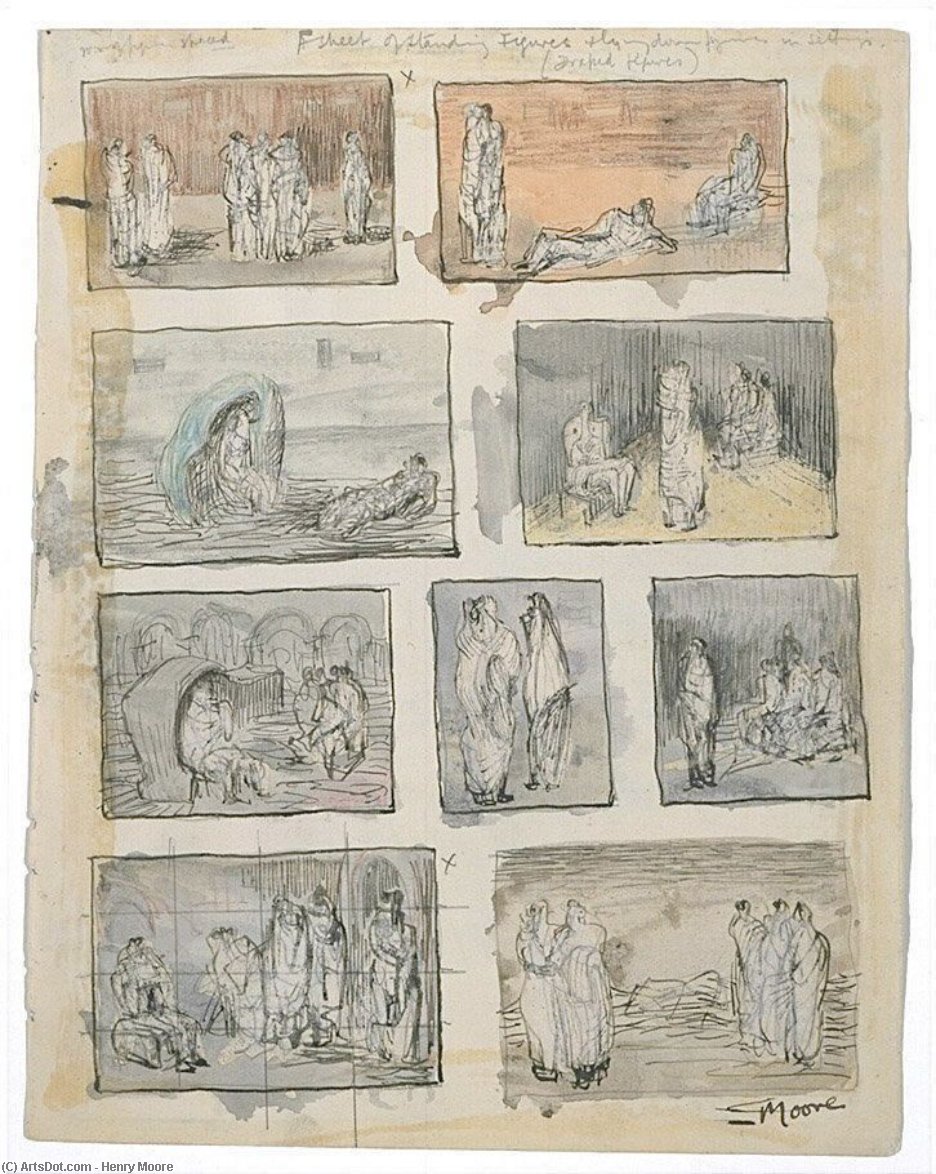 Nine Studies Of Figures In Landscapes — Henry Moore
