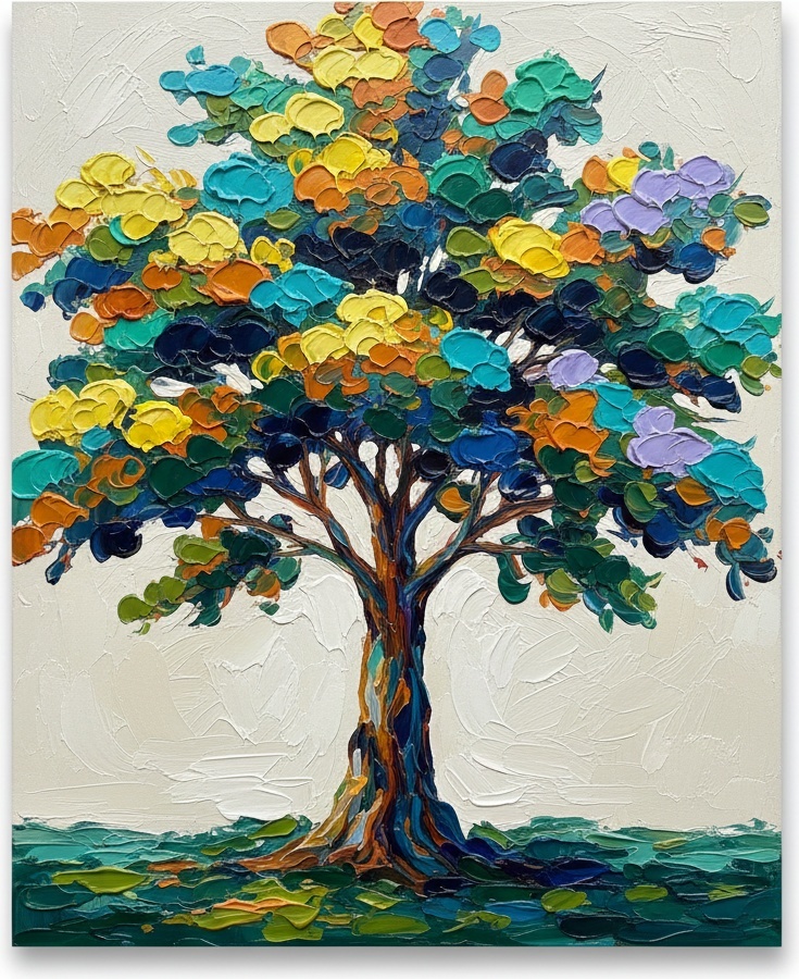 Chromatisches Strahlen Eines Ewigen Baumes In Skulpturalen Impasto-schichten — Christian Noiret