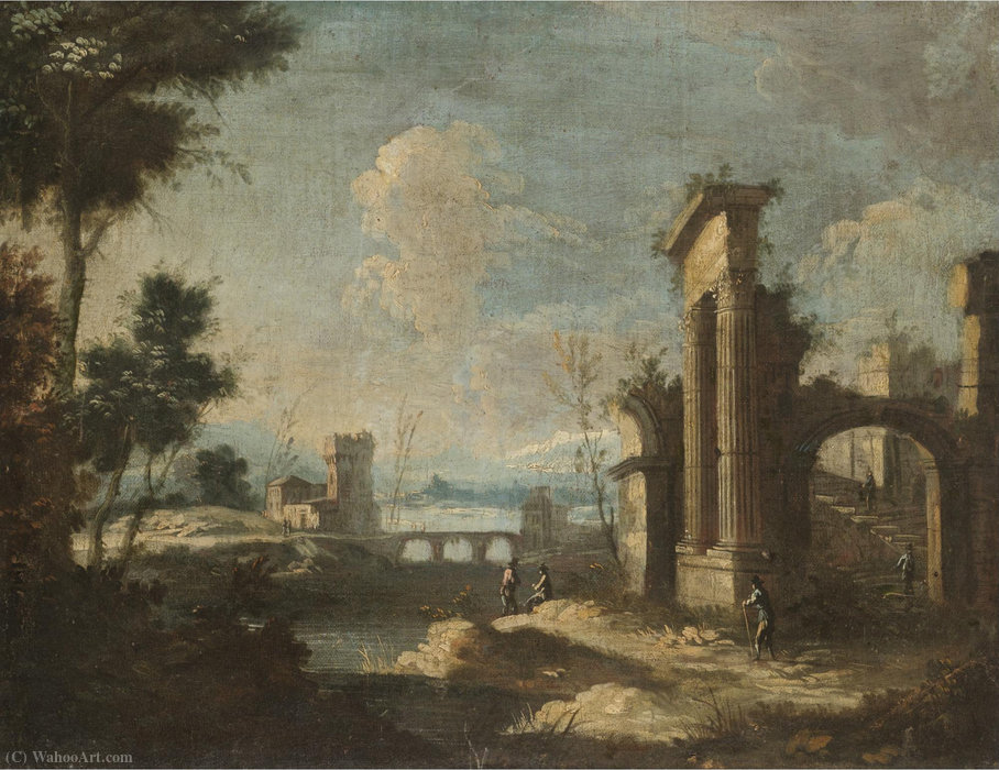An Italianate River Landscape With Pastoral Figures Amongst Classical Ruins — Antonio Stom
