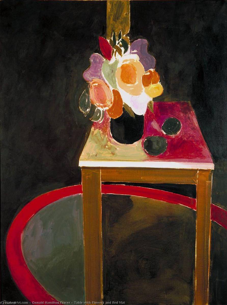 Table With Flowers And Red Mat — Donald Hamilton Fraser