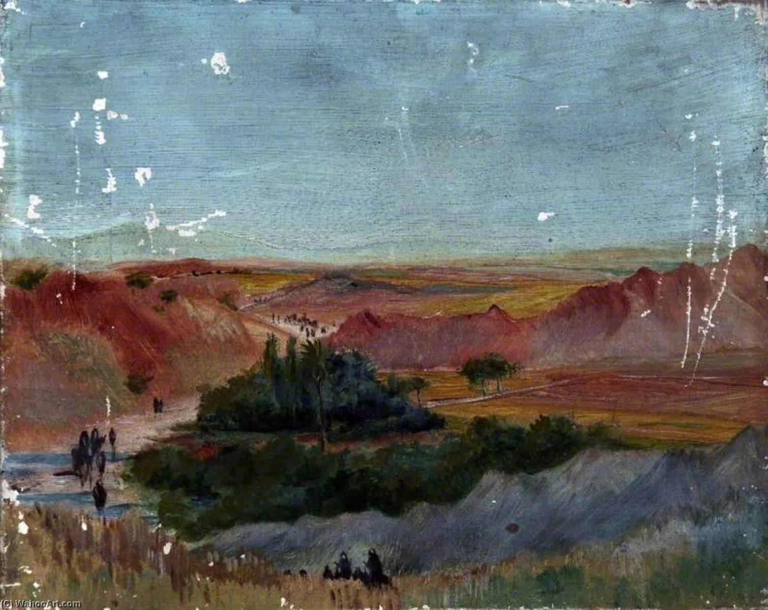 Mountainous Desert Landscape With An Oasis And Figures — Caroline Emily Gray Hill