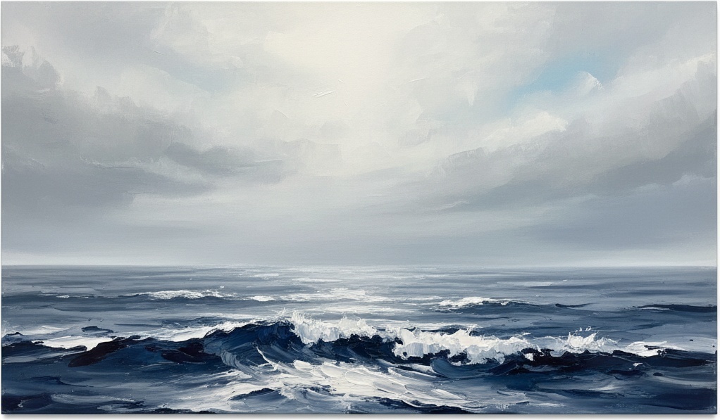 Monolithic Tides Of Midnight Blue Under A Veiled And Ethereal Sky — Christian Noiret