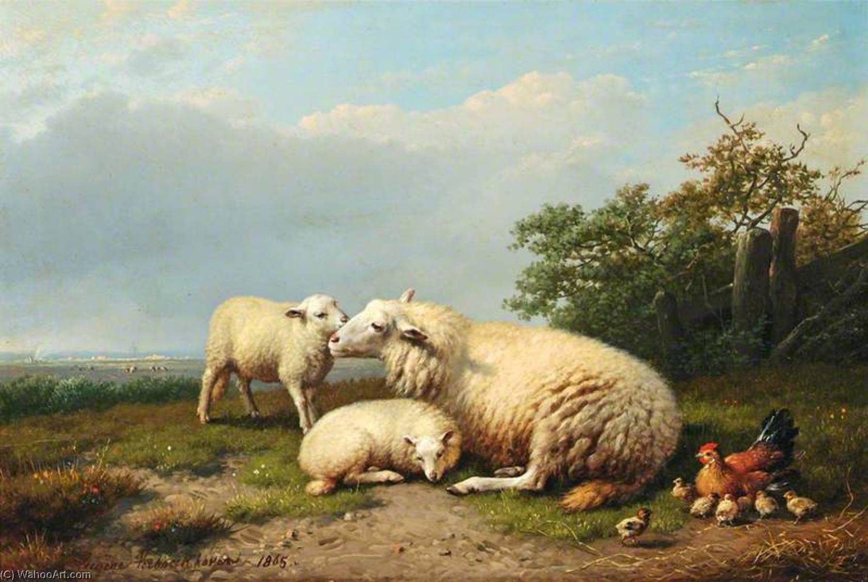 Sheep, Hen And Chicks In A Landscape — Eugène Joseph Verboeckhoven