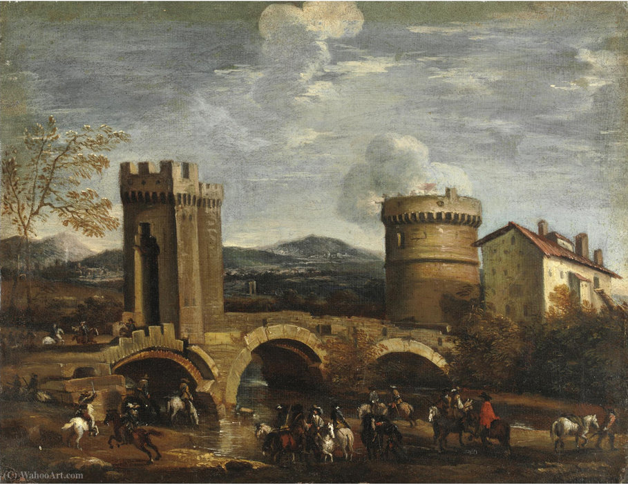 Battle Scene From A Bridge — Pandolfo Reschi