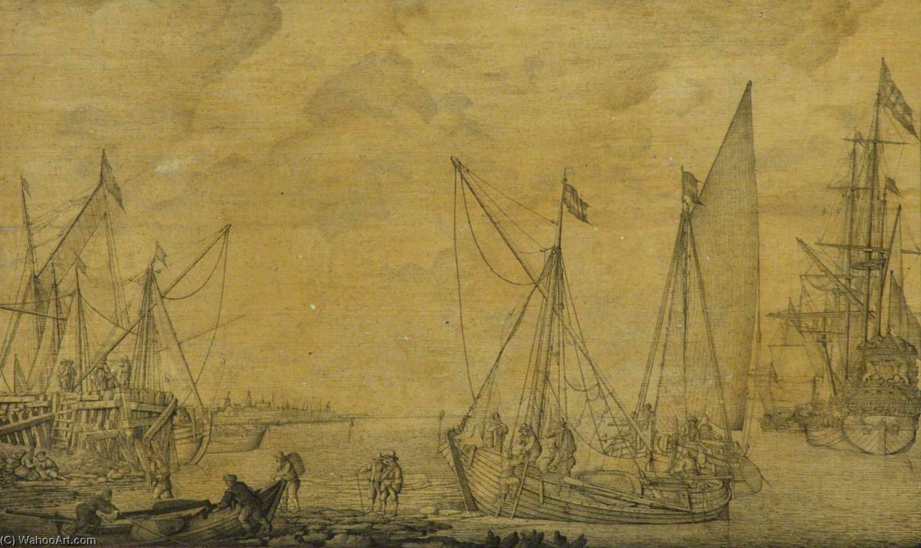 A Kaag And Other Vessels Off A Pier — Willem Van De Velde The Elder