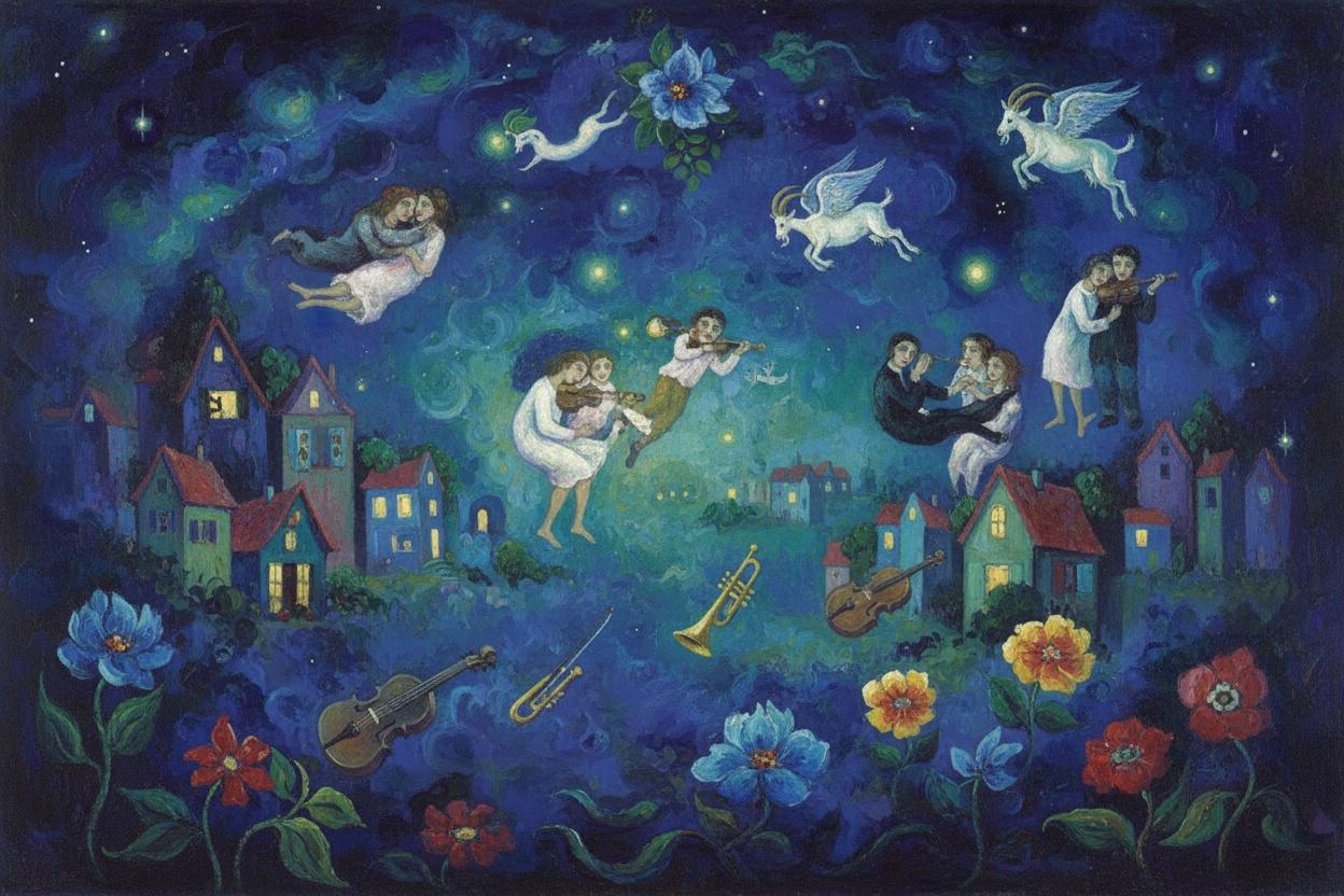 The Celestial Symphony Of Floating Petals And Midnight Melodies — Élise Garnier
