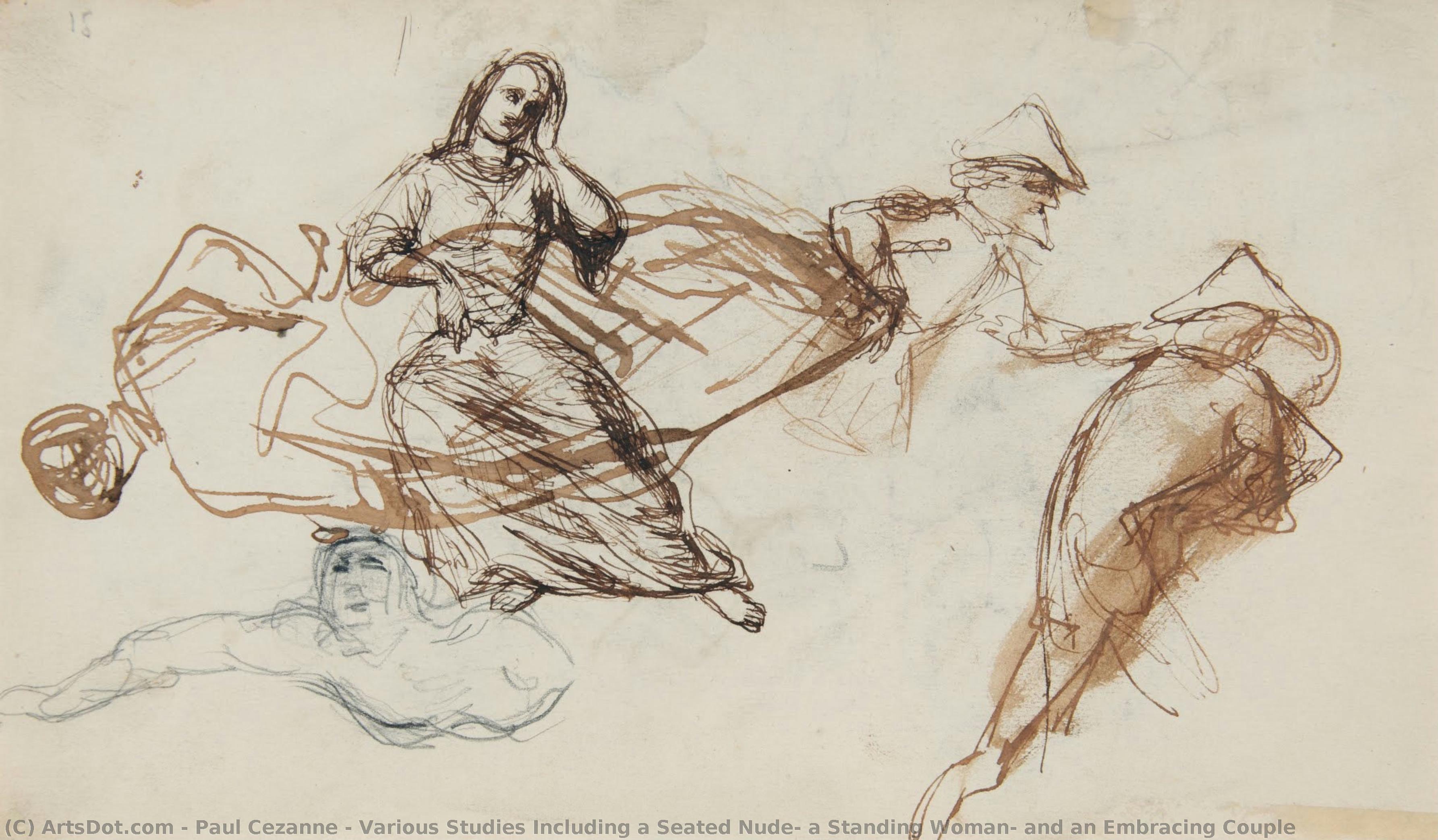 Various Studies Including A Seated Nude, A Standing Woman, And An Embracing Couple — Paul Cézanne