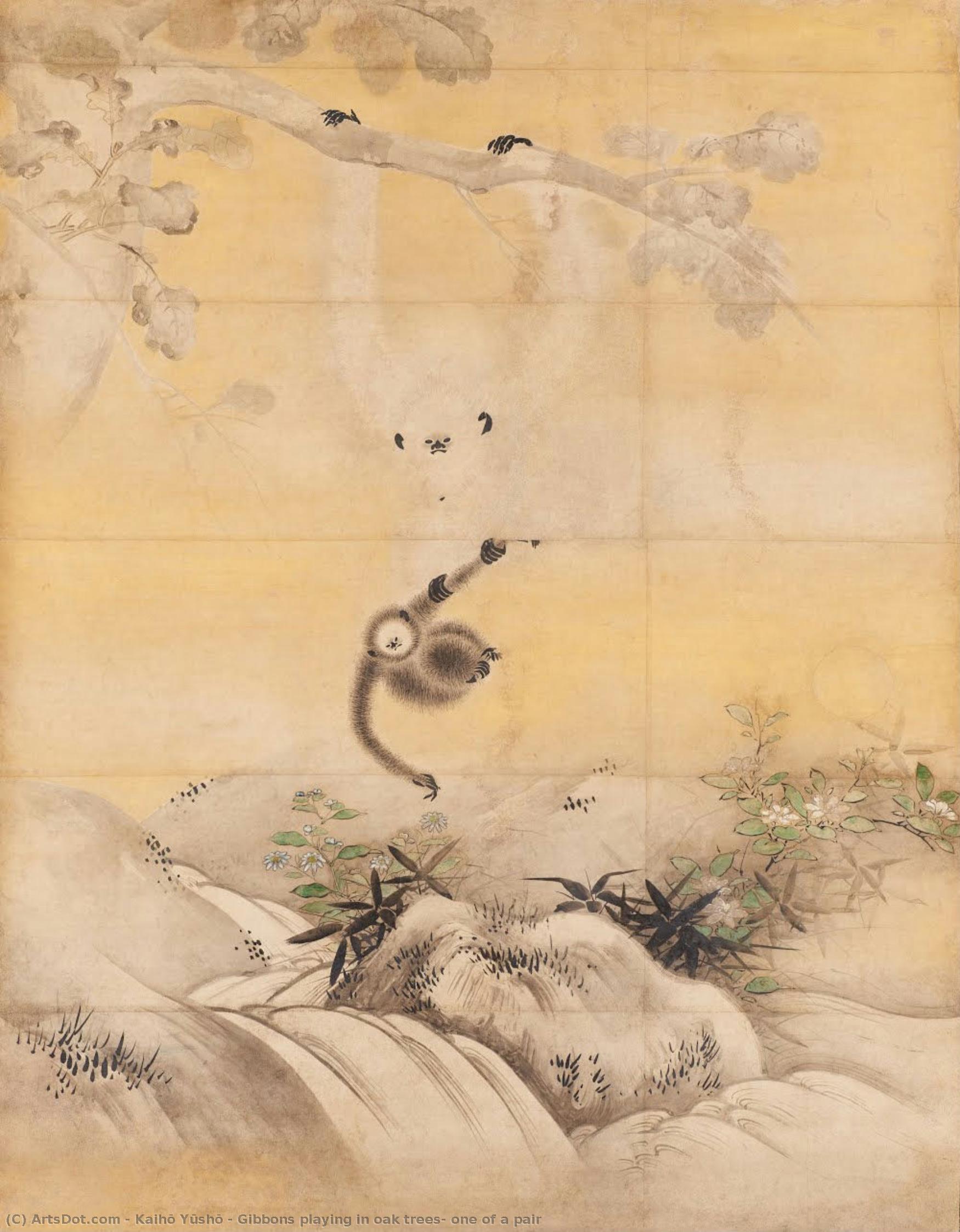 Gibbons Playing In Oak Trees, One Of A Pair — Kaihō Yūshō