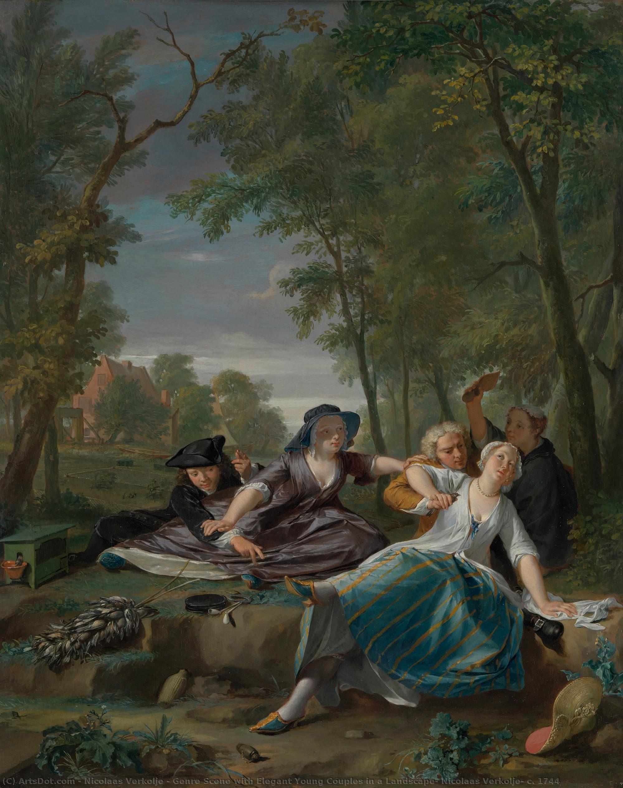 Genre Scene With Elegant Young Couples In A Landscape, Nicolaas Verkolje, C. 1744 — Nicolaas Verkolje