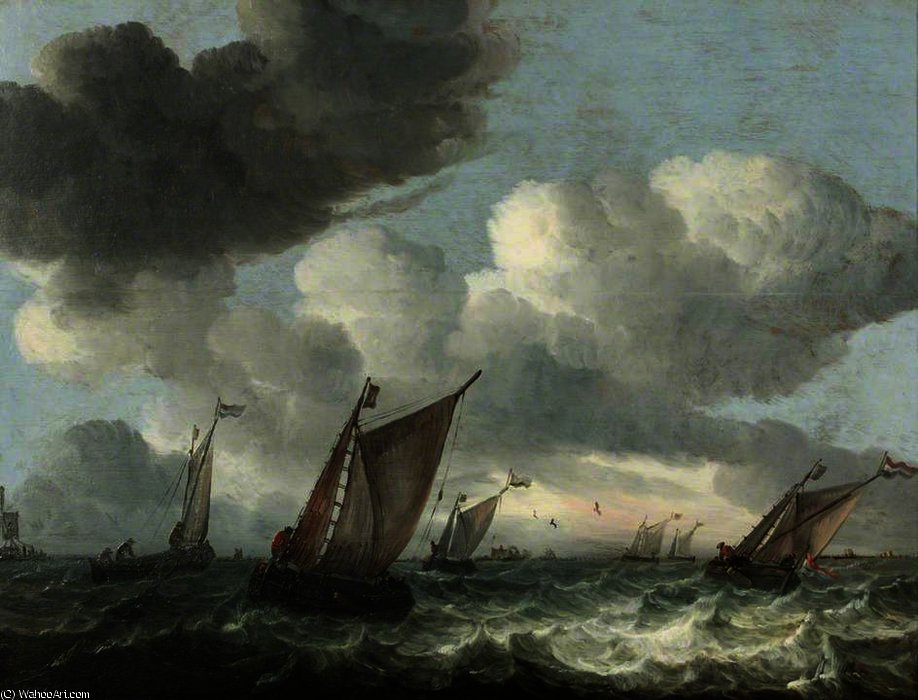 Fishing Boats Off The Coast In A Choppy Sea — Abraham Hendricksz. Van Beyeren