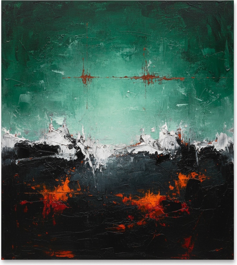 Ethereal Teal Horizon With Fractured White Crest And Monumental Earth Tones — Christian Noiret