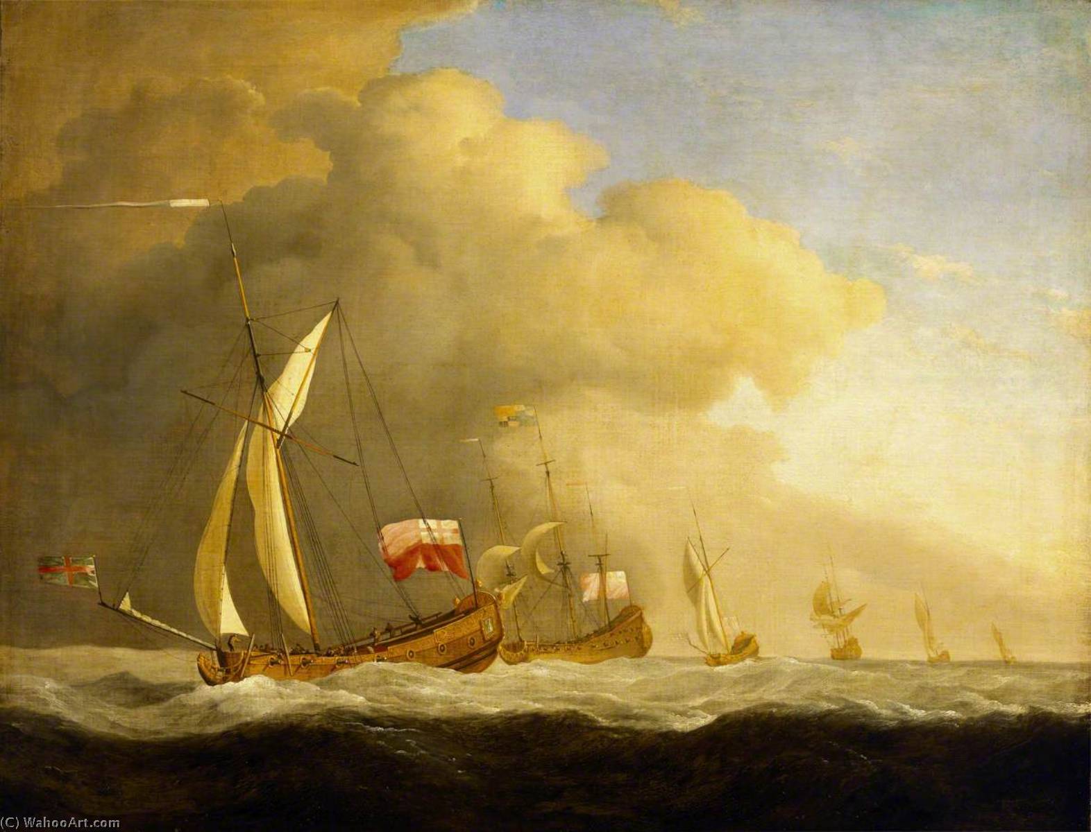 English Royal Yachts At Sea, In A Strong Wind In Company With A Ship Flying The Royal Standard — Willem Van De Velde Der Ältere