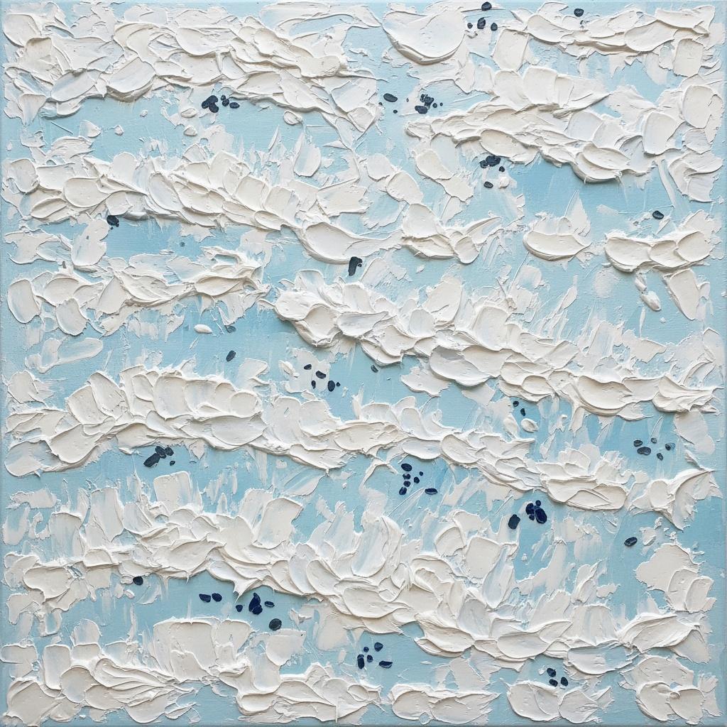 Ethereal Undulations In Titanium White And Pale Cerulean Sky Blue Impasto — David Moreau