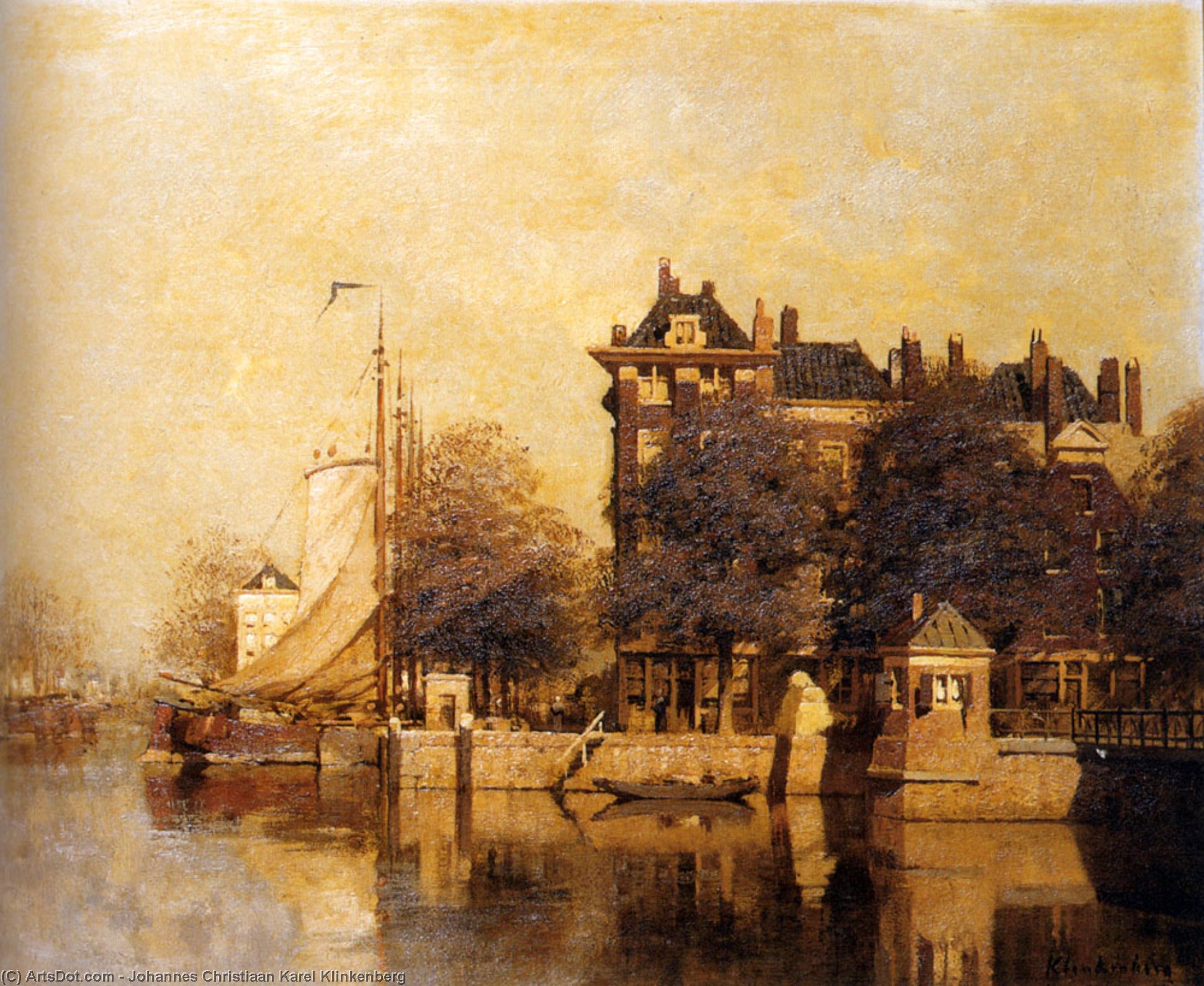 Christaan Karel Moored Sailing Vessels Along A Quay Amsterdam — Johannes Christiaan Karel Klinkenberg