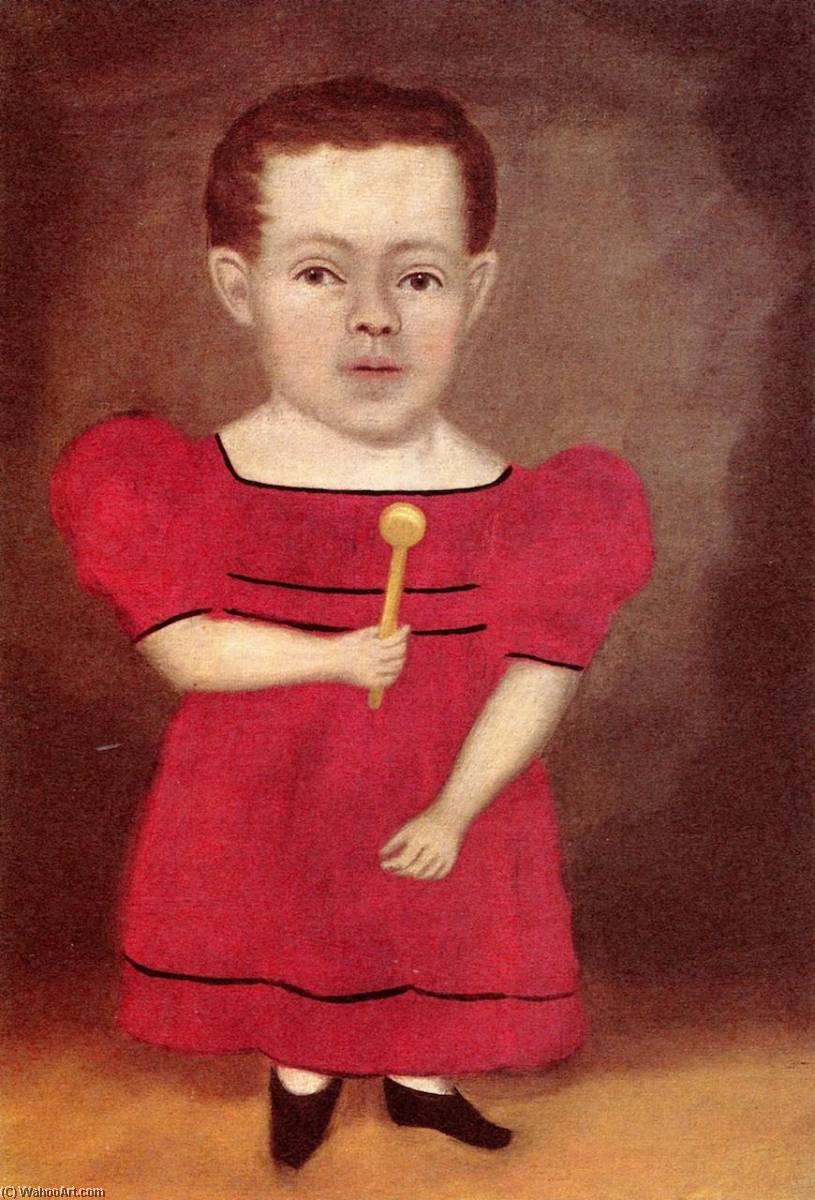 Dwarfed Boy In Red Dress Holding Rattle — Erastus Salisbury Field