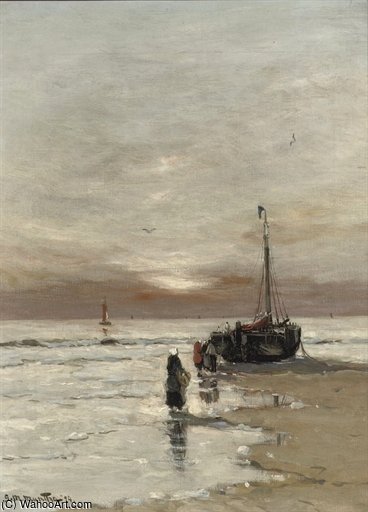 Fisher Women On The Beach At Sunset — Gerhard Arij Ludwig Morgenstje Munthe