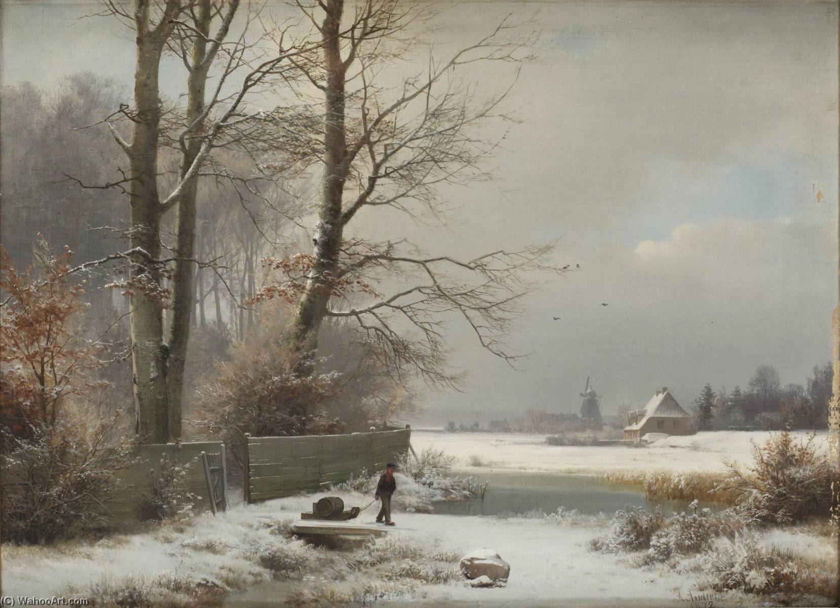 Man With Sledge In A Winter Landscape — Anders Anderson Lundby