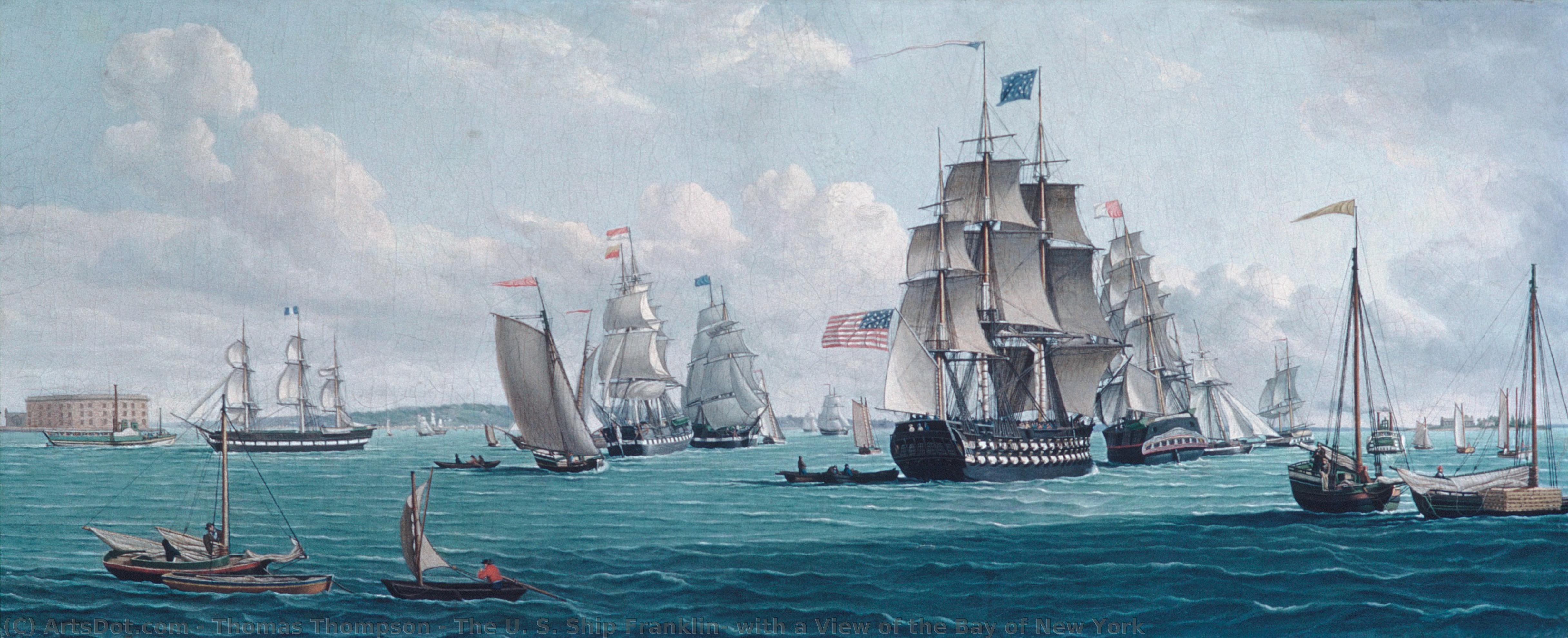 The U. S. Ship Franklin, With A View Of The Bay Of New York — Thomas Thomson