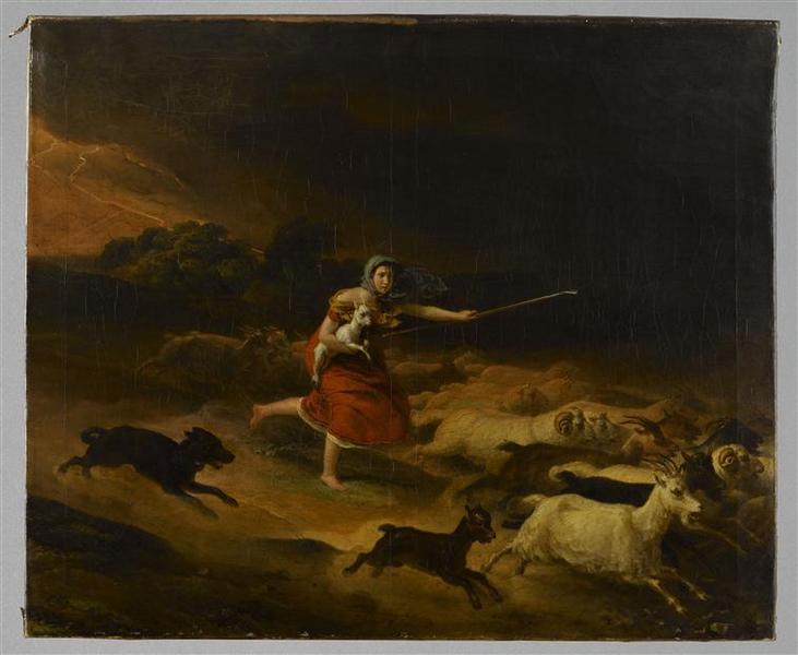 Bergère Et Troupeau Fuyant Devant L'orage — Jean-pierre Franque