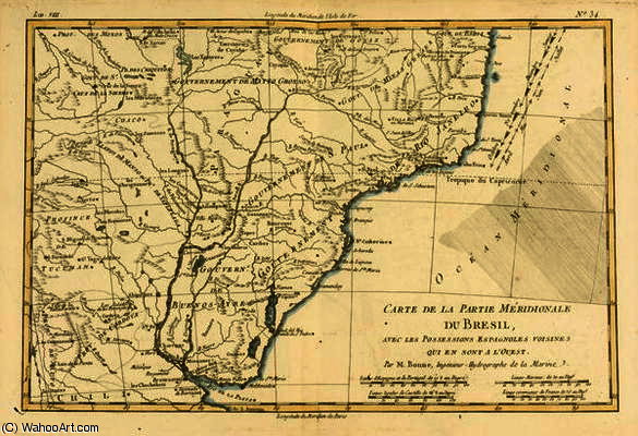 Southern Brazil, From 'atlas De Toutes Les Parties Connues Du Globe Terrestre' By Guillaume Raynal — Rigobert Bonne (charles Marie Rigobert Bonne)