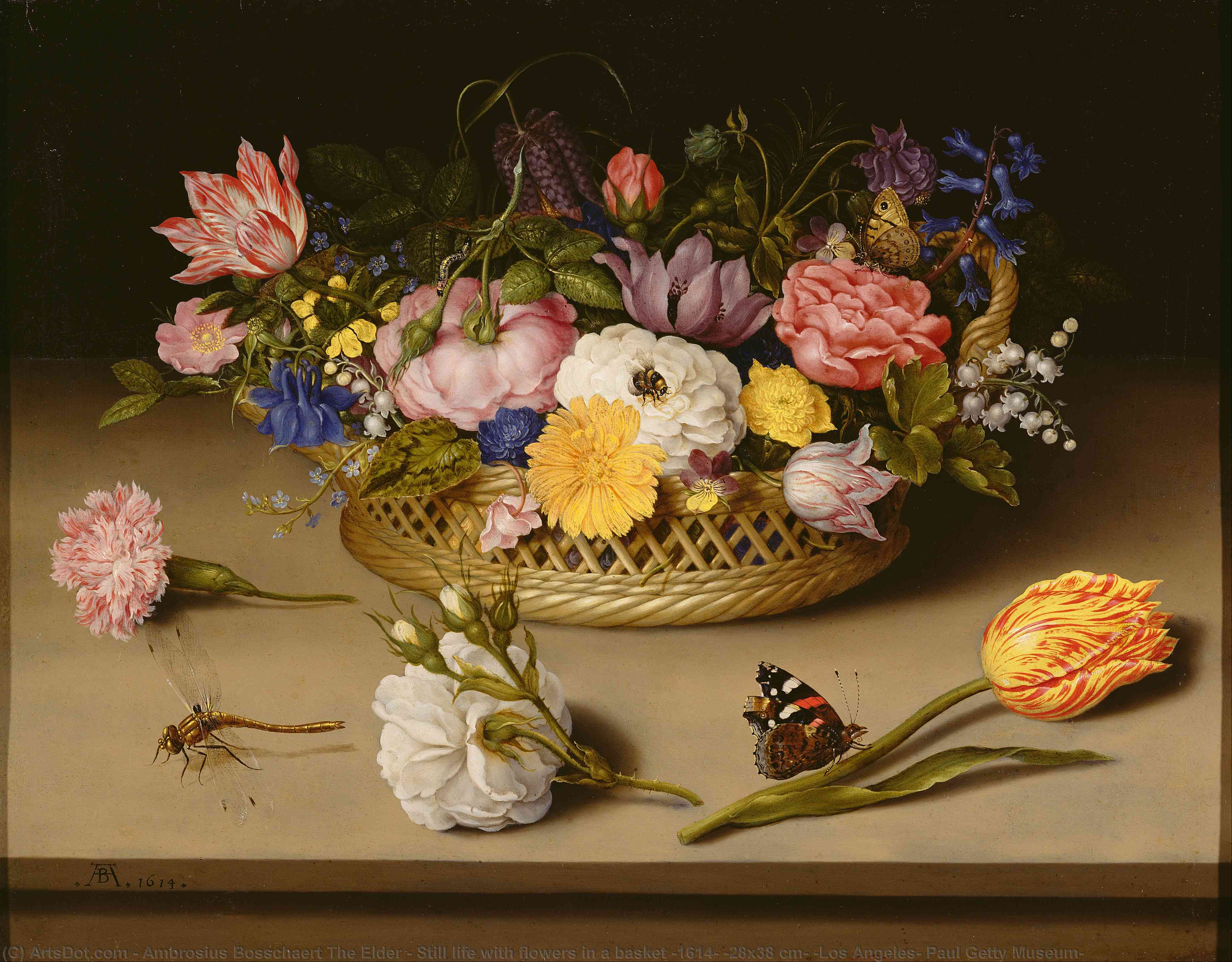 Still Life With Flowers In A Basket (1614) (28x38 Cm) (los Angeles, Paul Getty Museum) — Ambrosius Bosschaert El Mayor