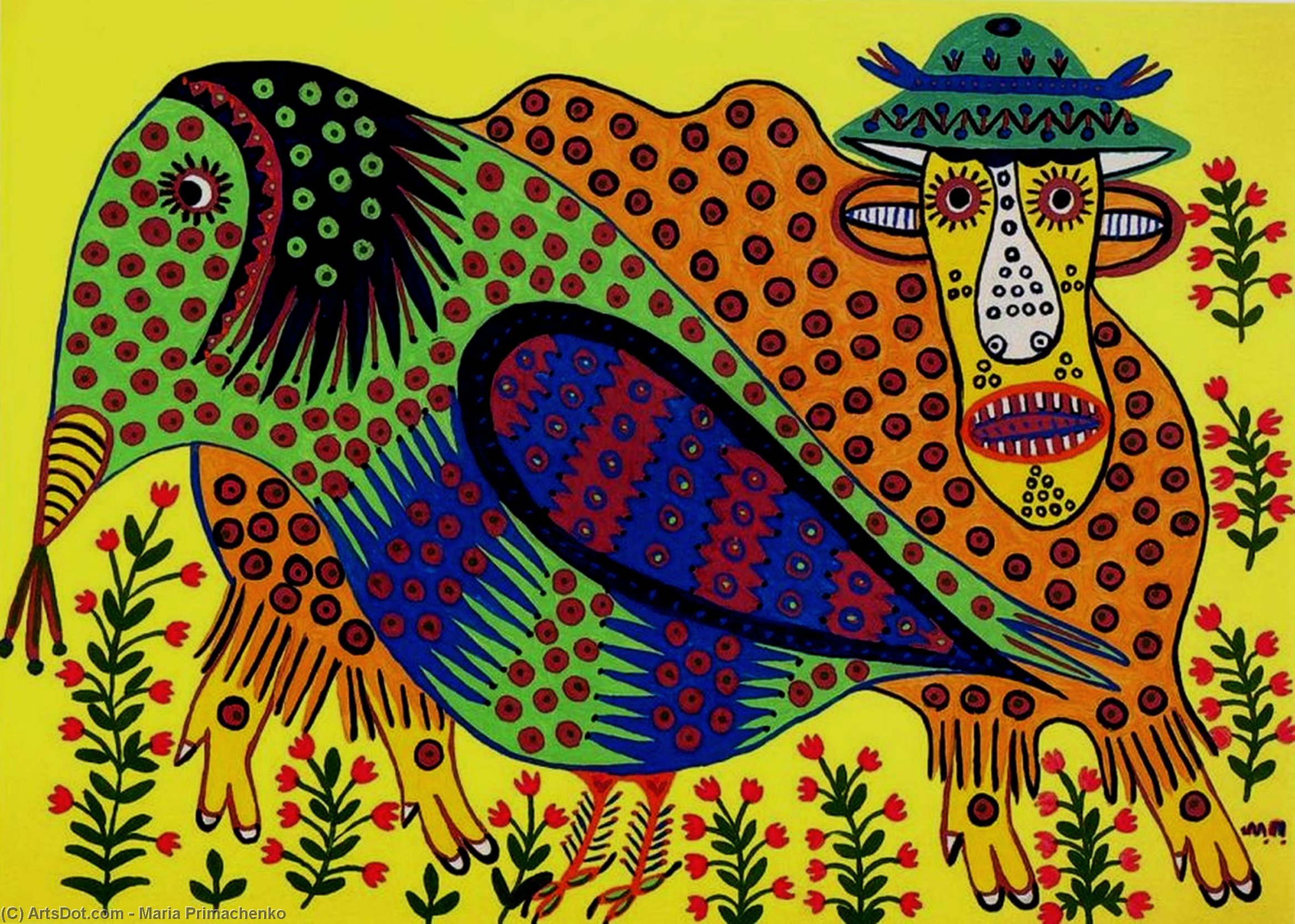 Wild Bull And Raven Are Friends — Marija Primachenko