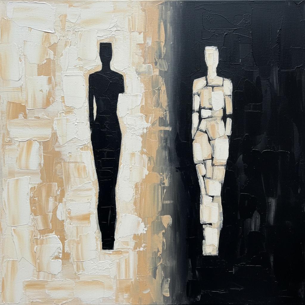 Dualistic Echoes Of Shadow And Light In A Monochromatic Fragmented Study — Laurent Fabre