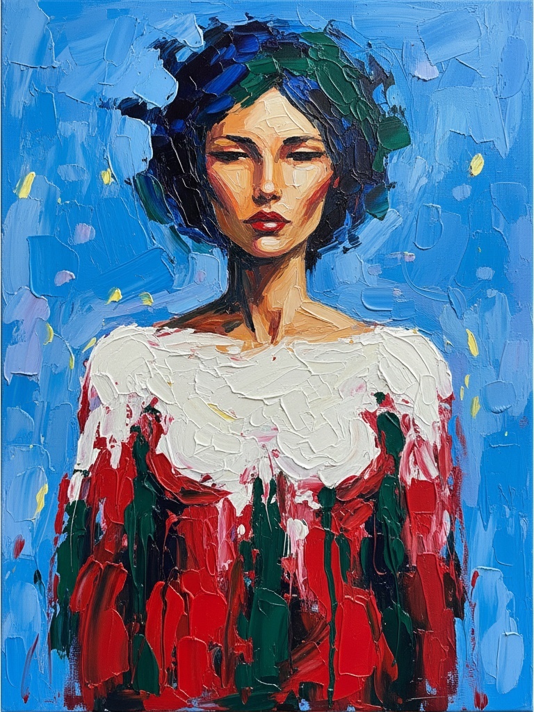 Cerulean Shadows And Crimson Echoes: A Monumental Study In Spontaneous Impasto — Christian Noiret