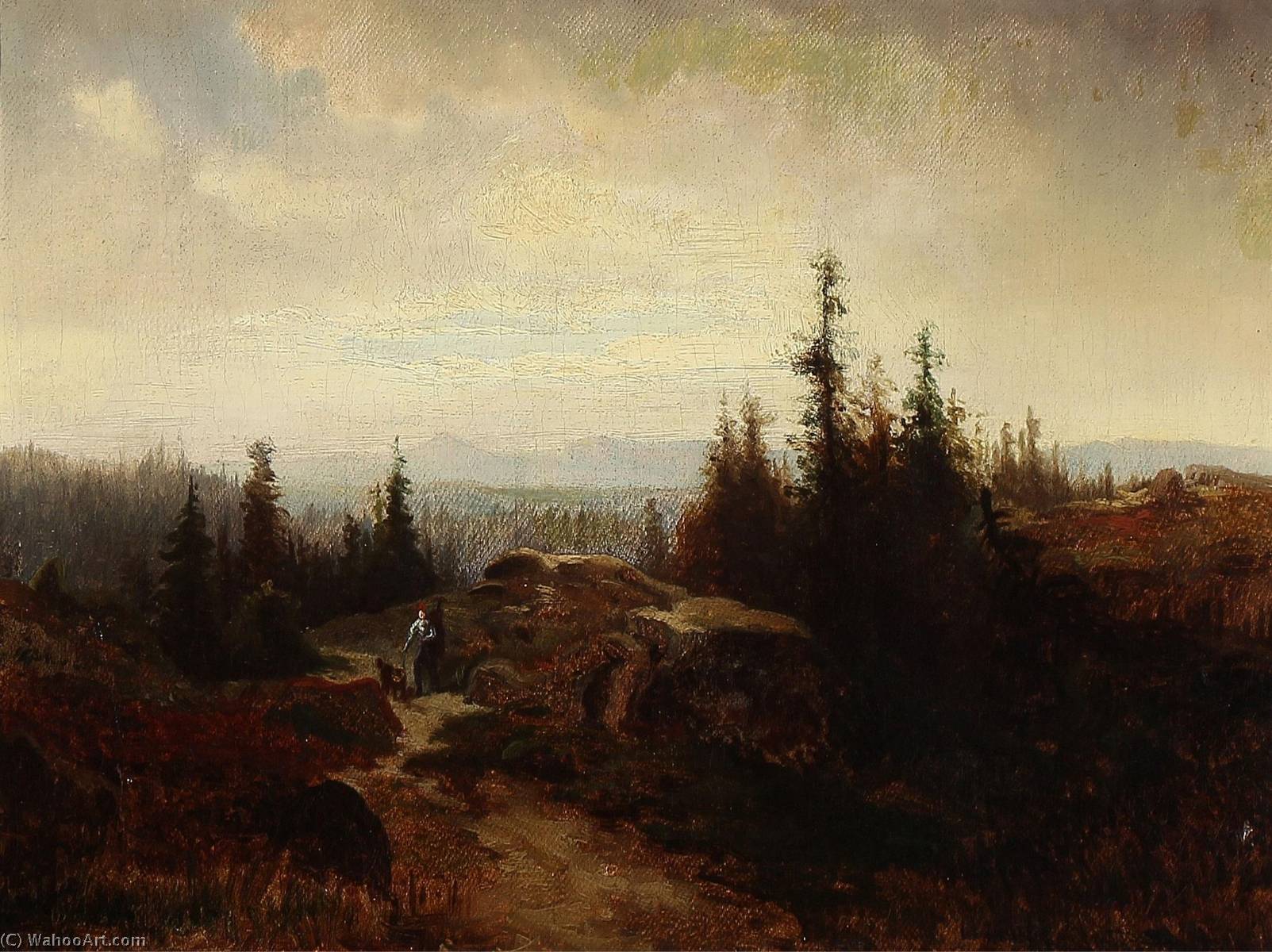 Norwegian Mountain Landscape With A Wanderer — Erik Bodom