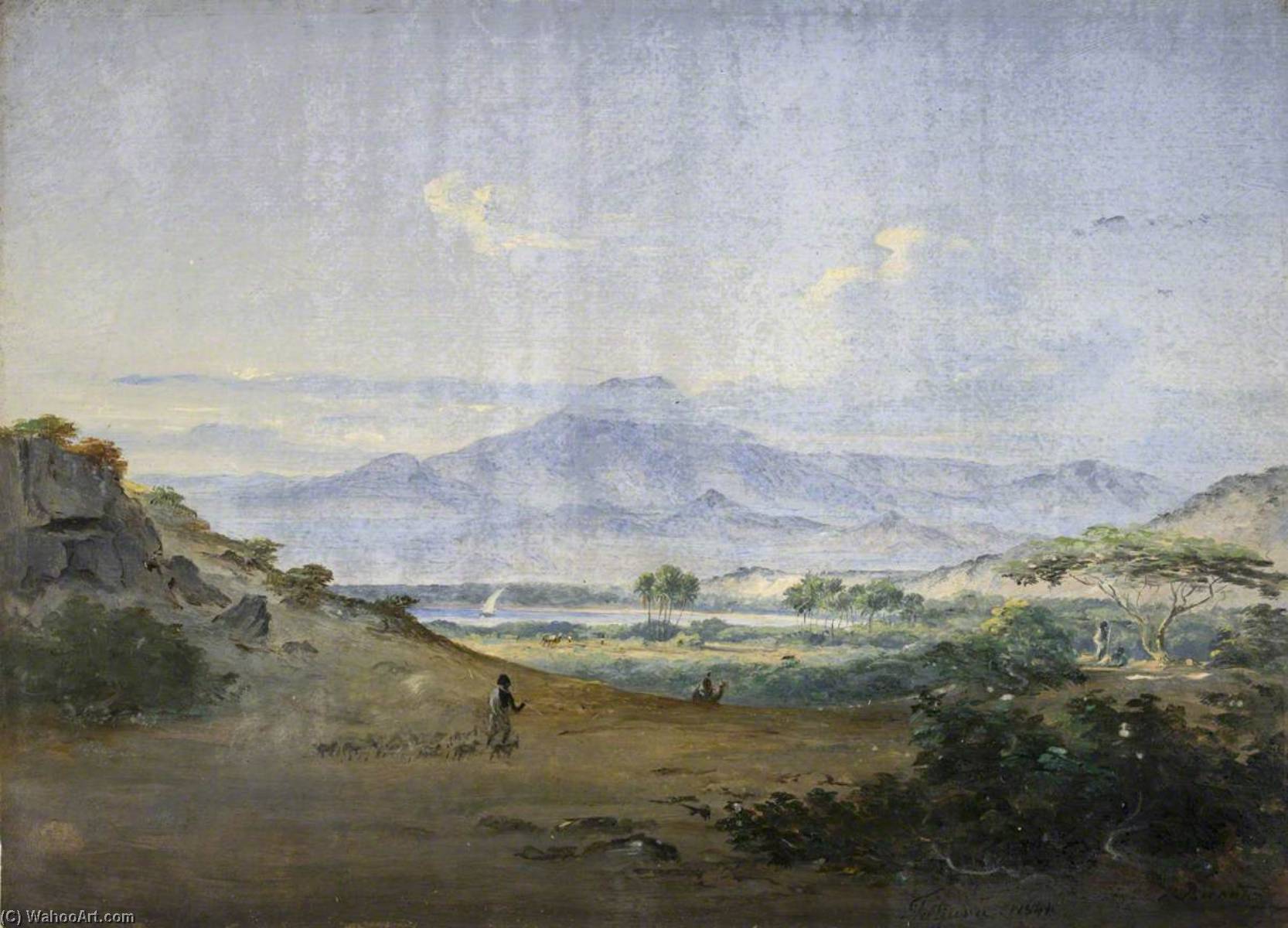 Tajura Landscape With Bay And Mountain Of Jebel Goodah, 1841 — Johann Martin Bernatz