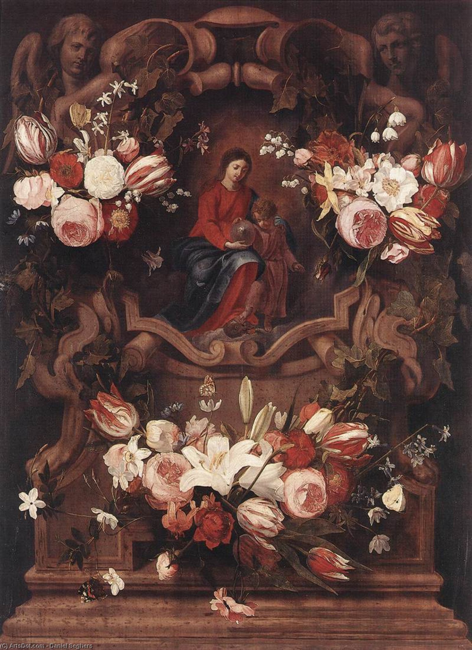 Floral Wreath With Madonna And Child — Daniel Seghers