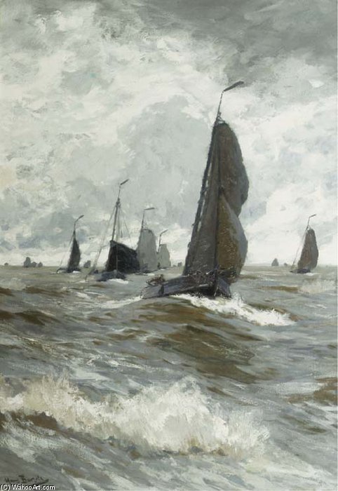 A Fishing Fleet In A Stiff Breeze On The Zuiderzee — Hans Von Bartels