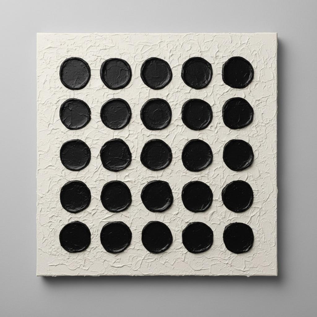 Monolithischer Rhythmus Von Obsidian-orbitalen In Skulpturalem Impasto-cremerelevief — Laurent Vionnet